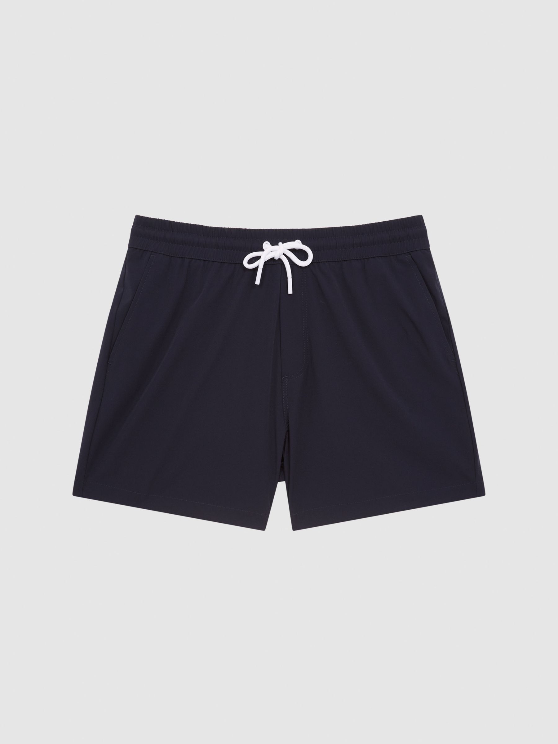 Plain Drawstring Swim Shorts in Navy - Image 2 of 7 Plain Drawstring Swim Shorts in Navy - Image 2 of 7
