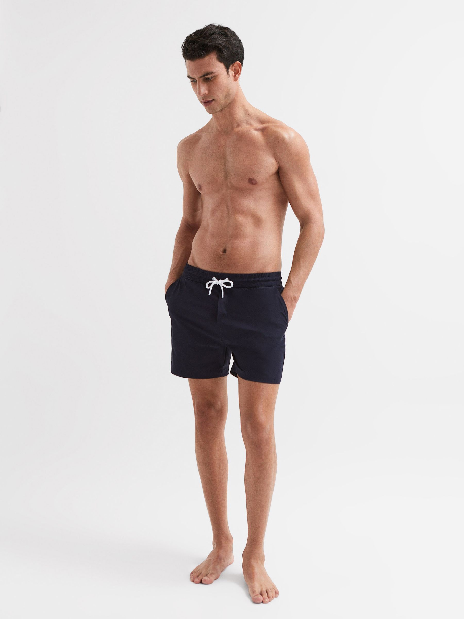 Plain Drawstring Swim Shorts in Navy - Image 3 of 7