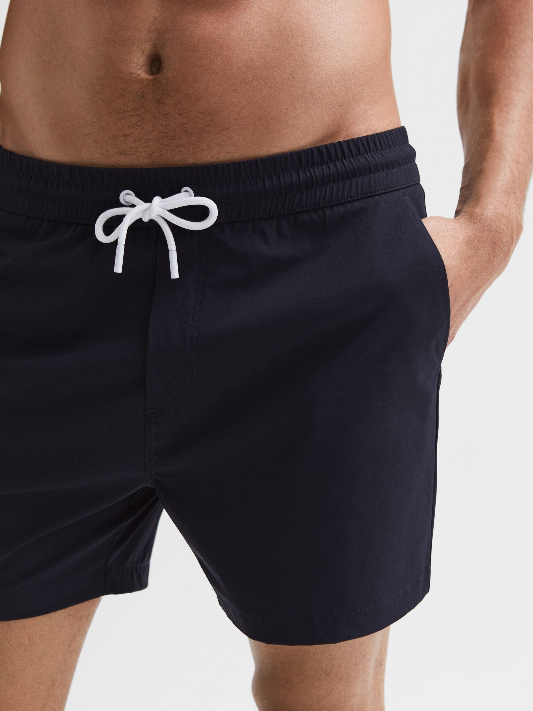Plain Drawstring Swim Shorts in Navy - Image 4 of 7
