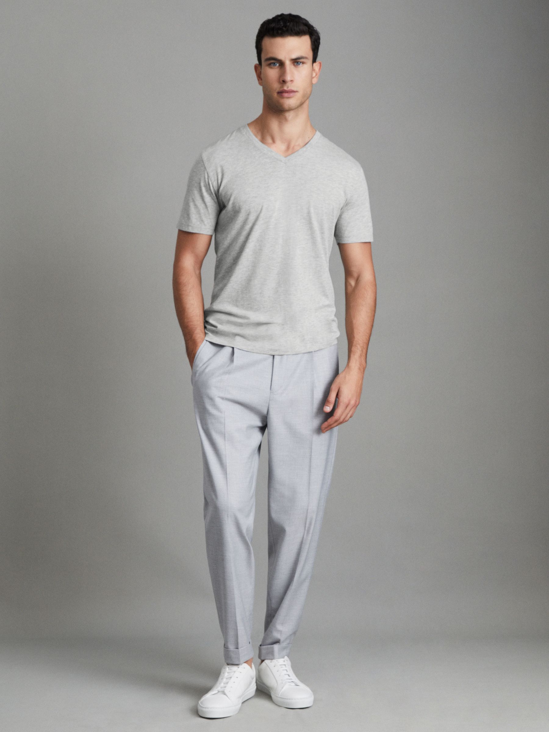 Cotton V-Neck T-Shirt in Grey Marl - Image 3 of 7