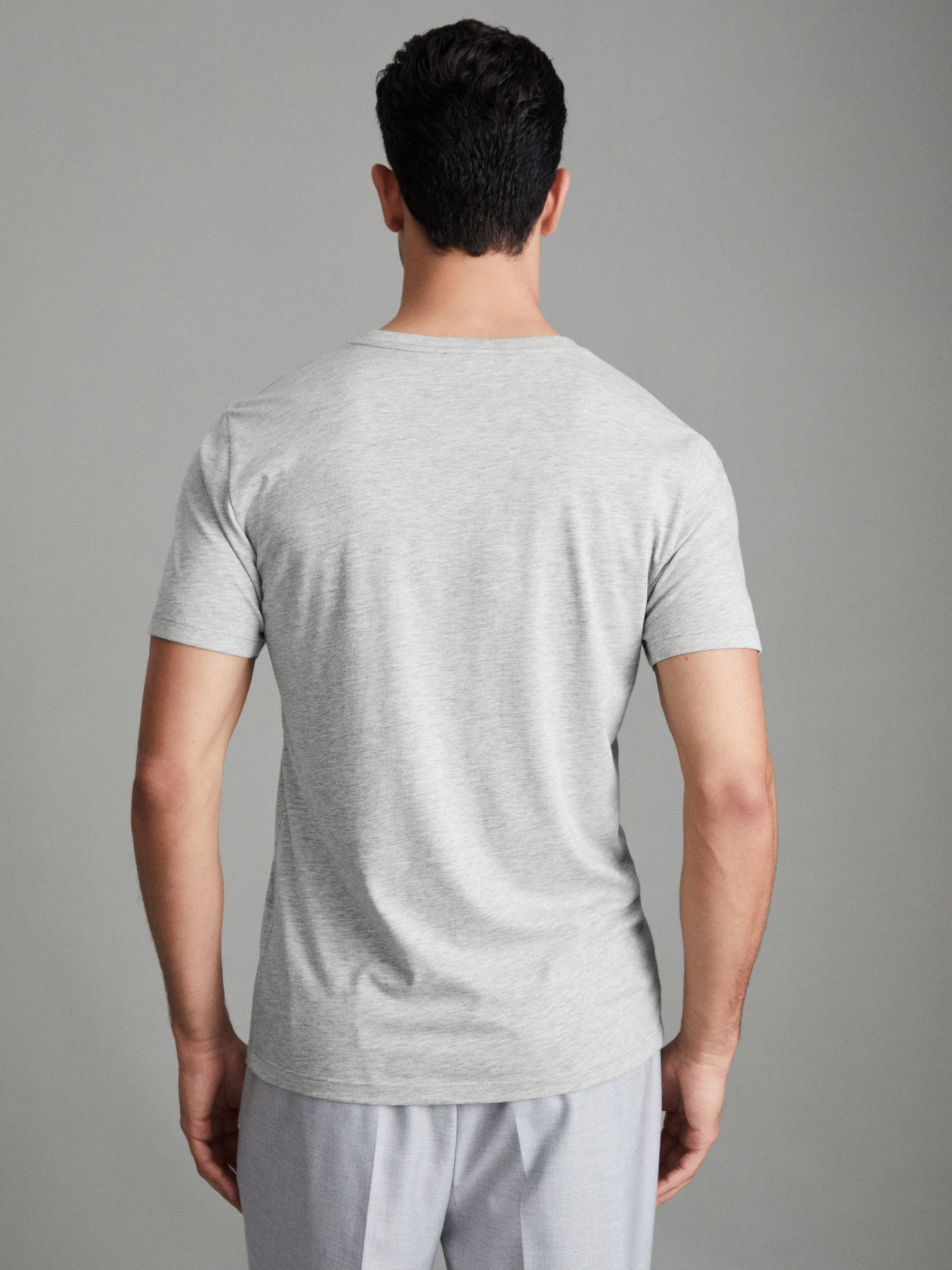 Cotton V-Neck T-Shirt in Grey Marl - Image 4 of 7