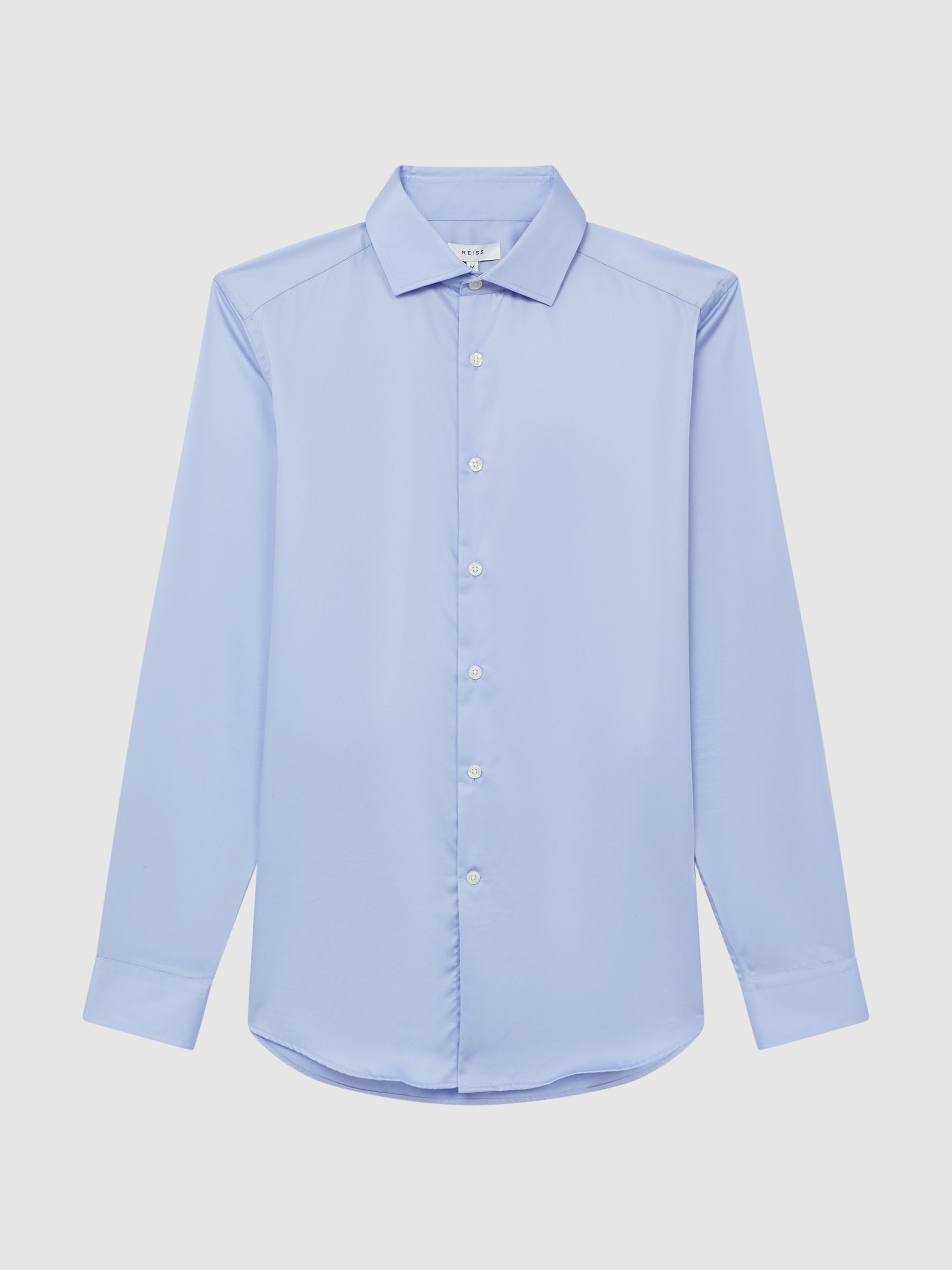 Slim Fit Cotton Sateen Shirt in Mid Blue - Image 2 of 8