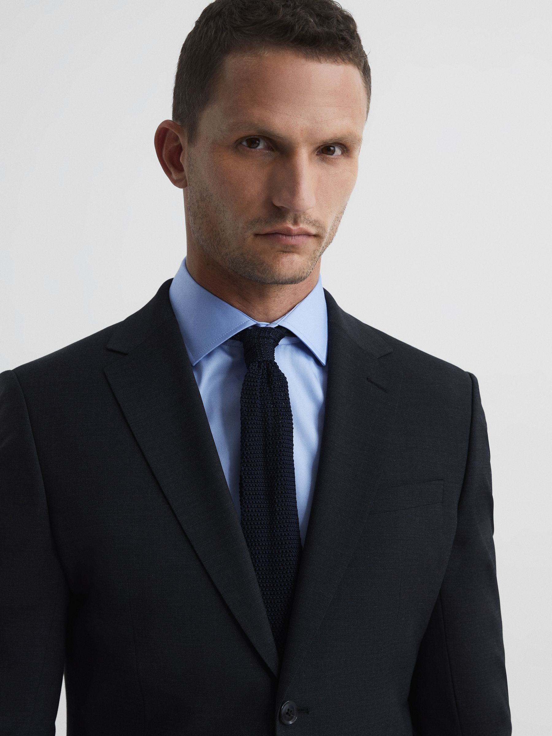 Slim Fit Cotton Sateen Shirt in Mid Blue - Image 8 of 8