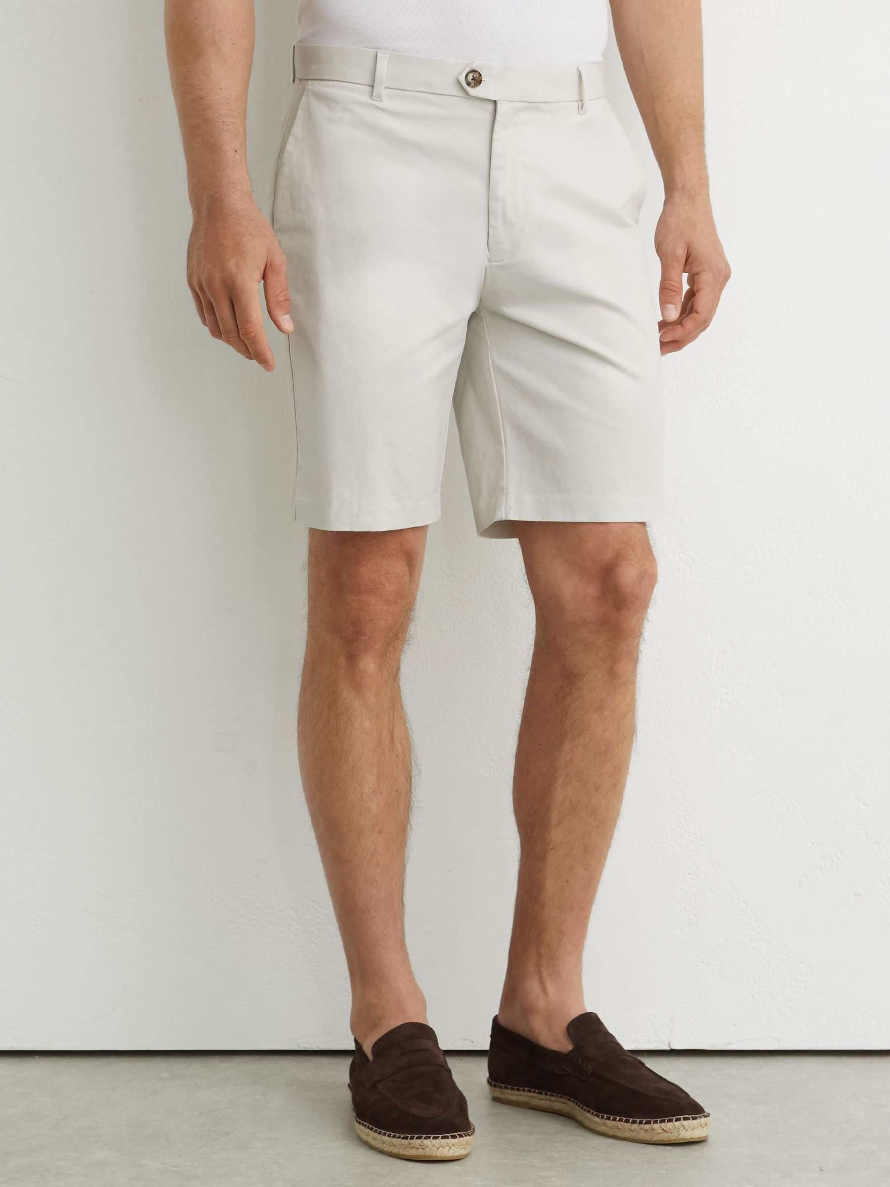 Regular Length Cotton Chino Shorts with Stretch in Chalk - image 5