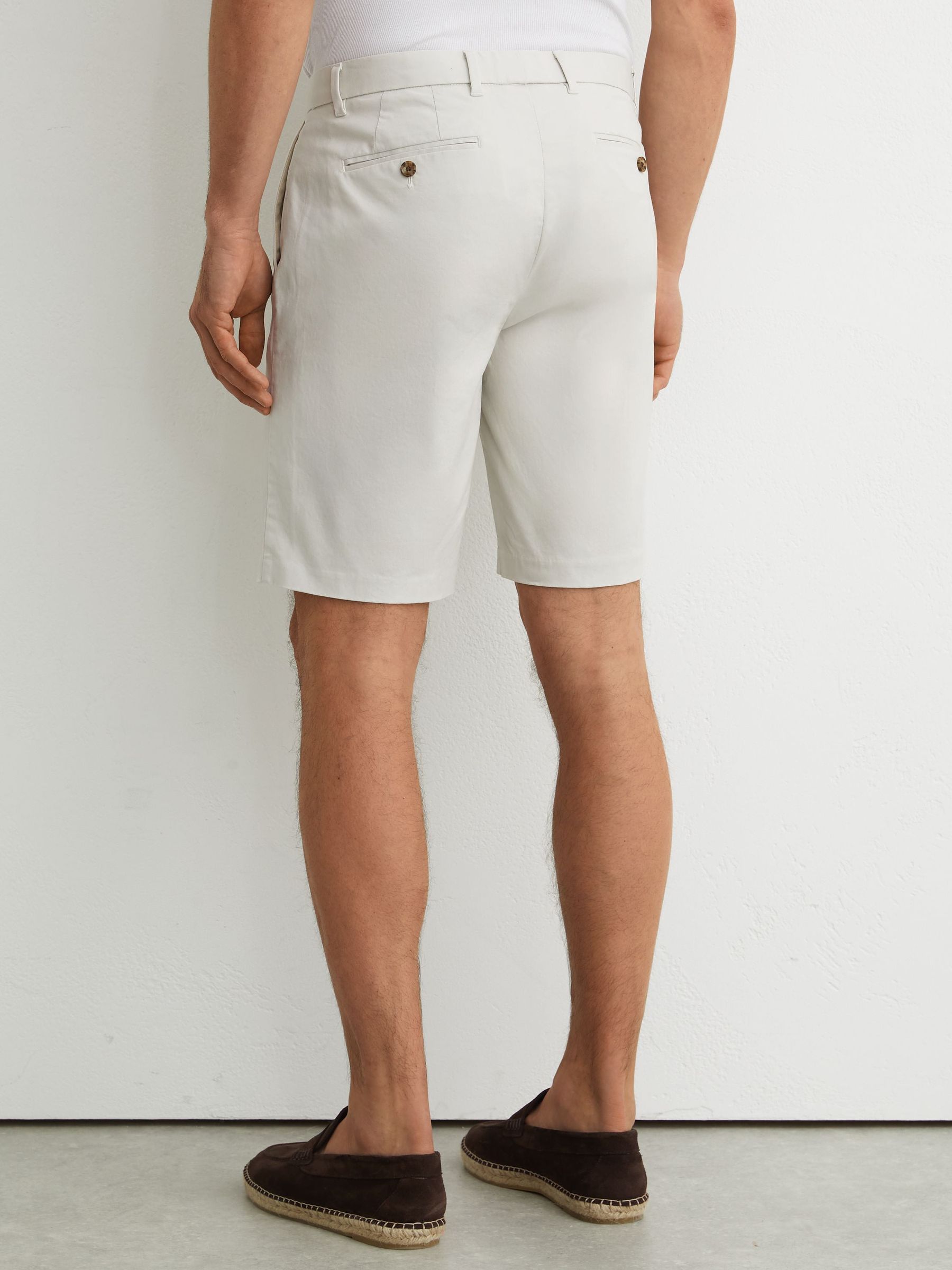 Regular Length Cotton Chino Shorts with Stretch in Chalk - image 3