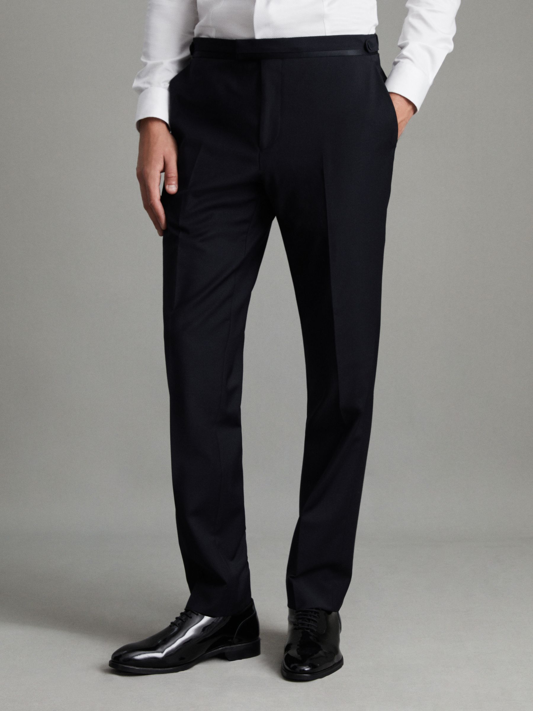 Modern Fit Tuxedo Trousers in Navy - Image 1 of 8