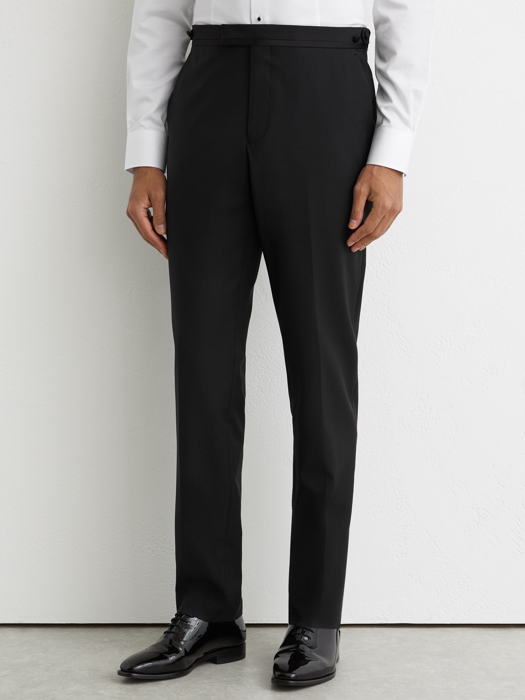 Tailored Fit Wool-Blend Tuxedo Trousers in Black - image 4