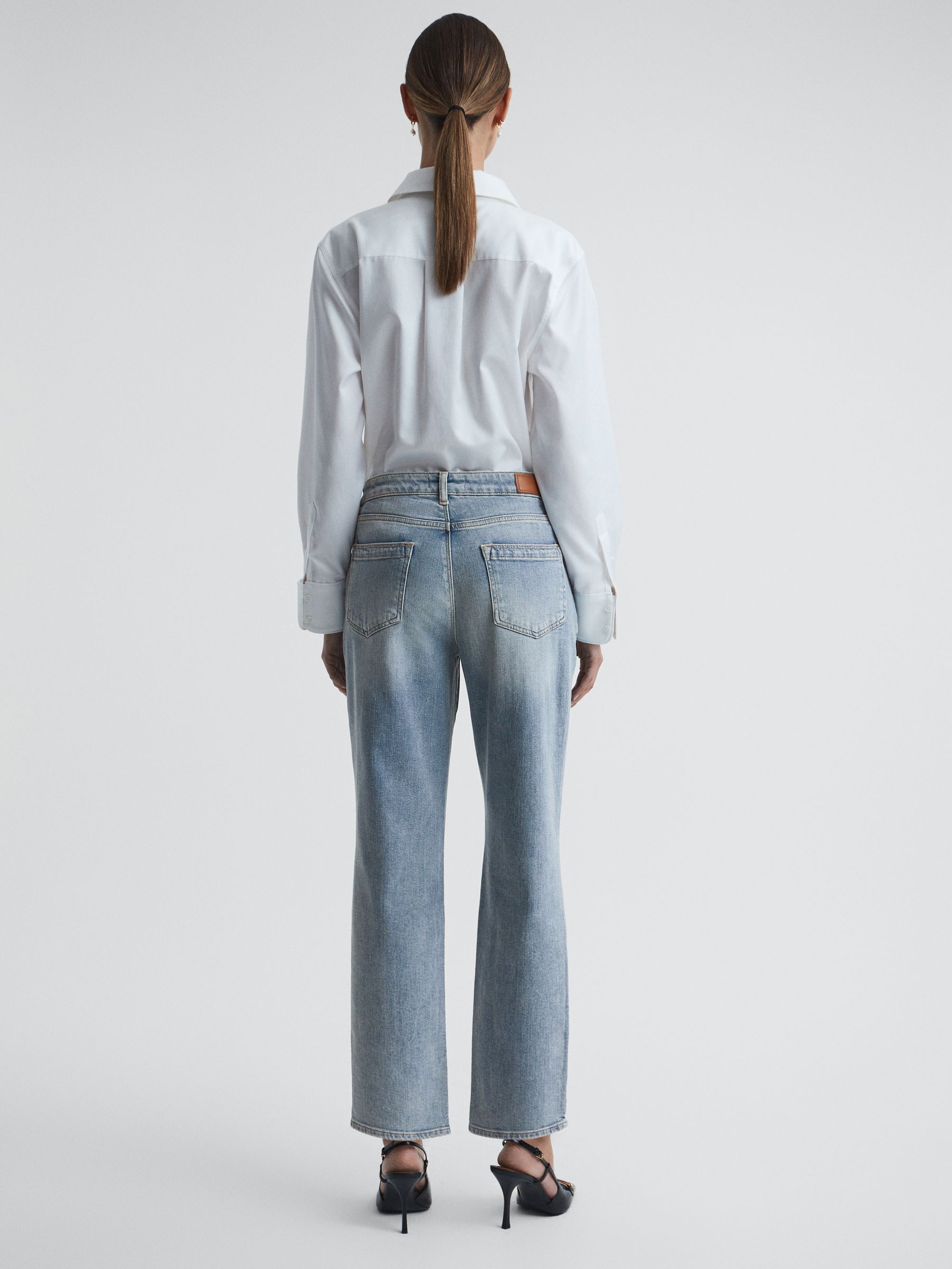 Cropped Mid Rise Straight Leg Jeans in Light Blue - Image 5 of 6