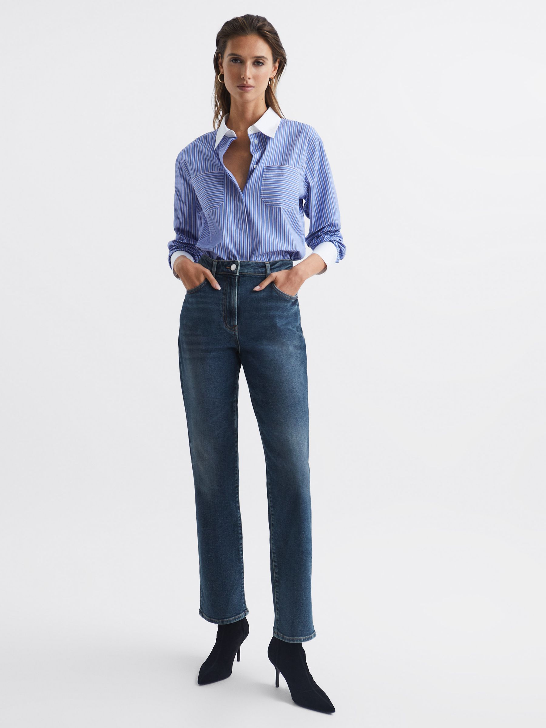 Boyfriend jeans met rechte pijpen in medium blauw - Afbeelding 3 van 5