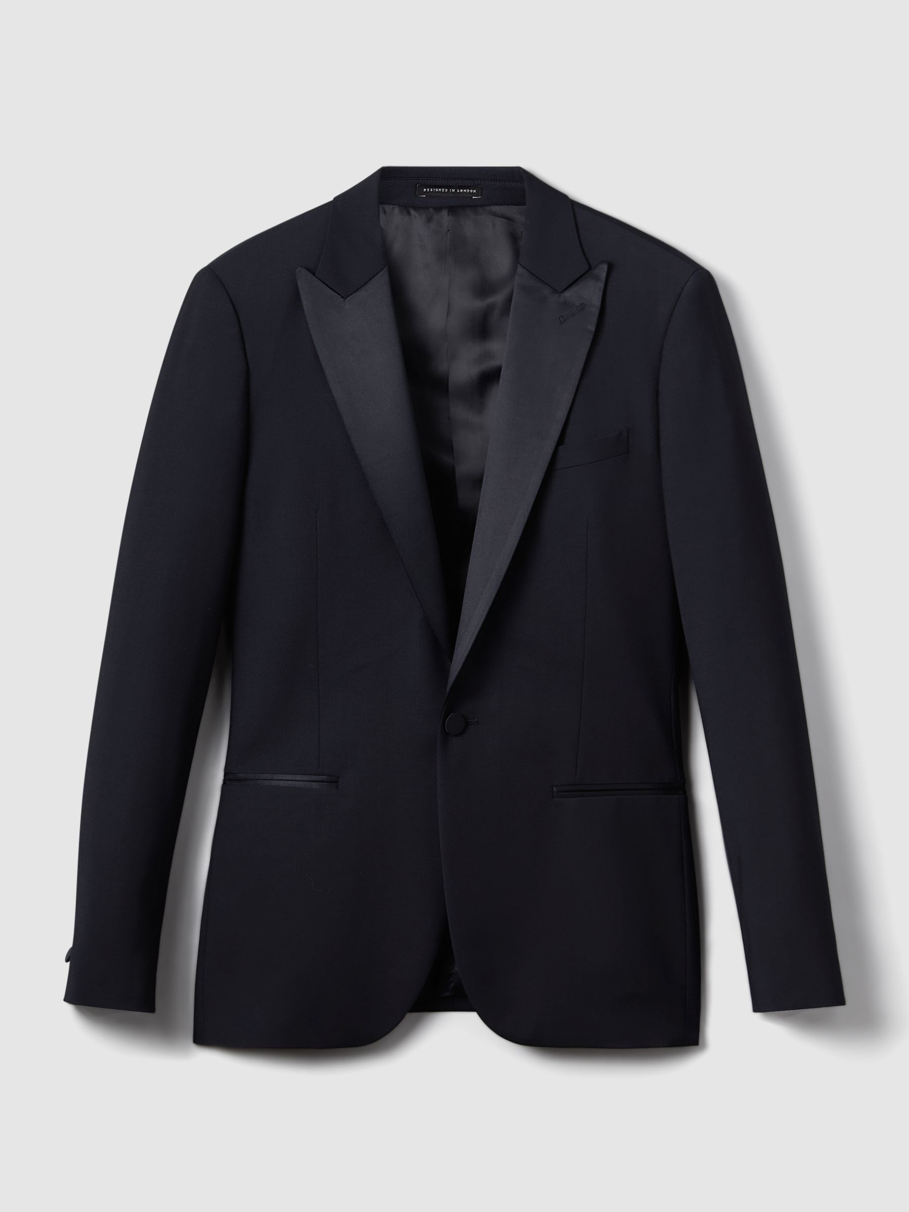 Peak Lapel Regular Fit Single Breasted Tuxedo Jacket in Navy - Image 2 of 7