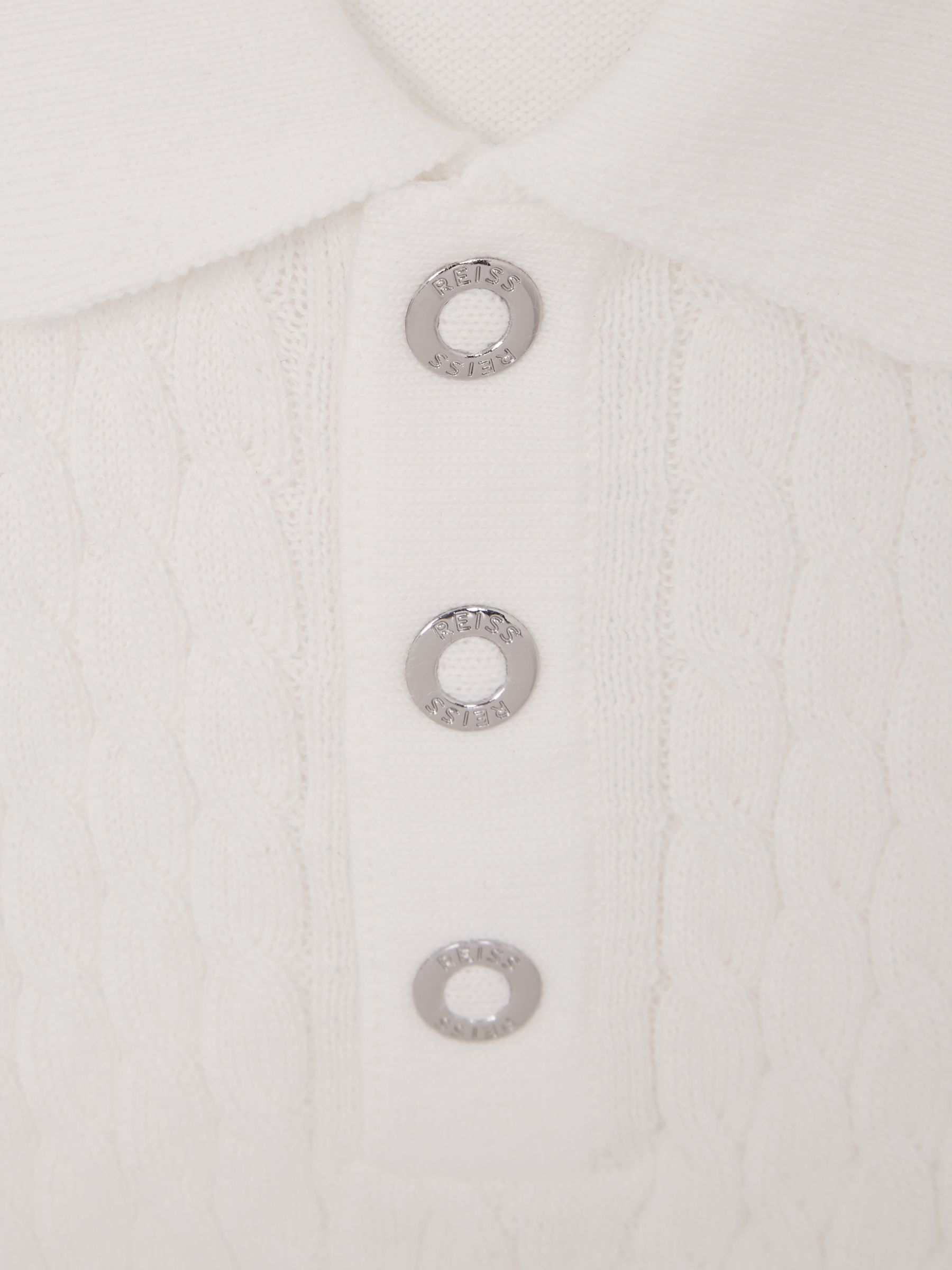 Senior Press Stud Cable Knit Polo Shirt in Ecru - Image 6 of 6
