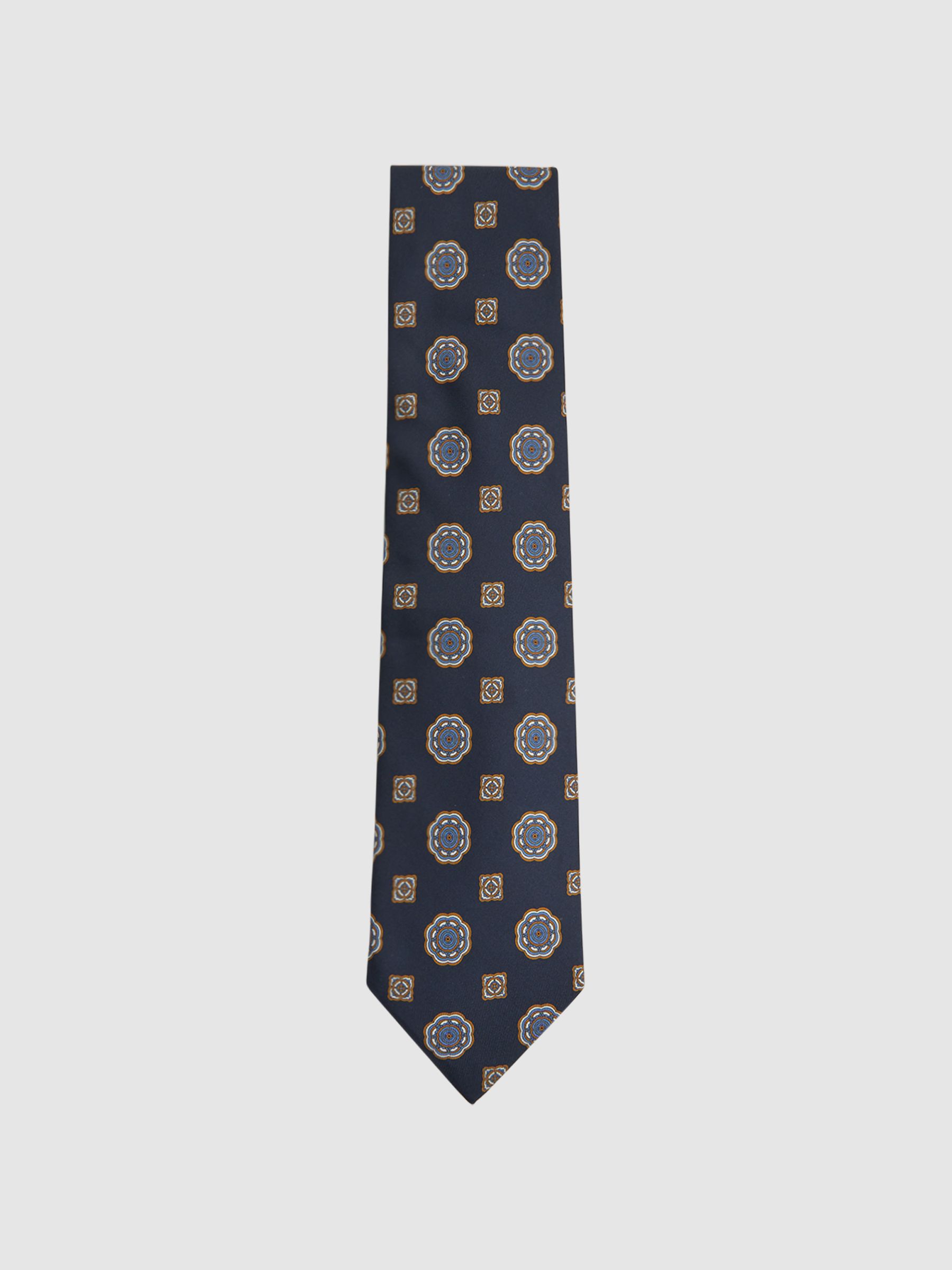 Medallion Printed Silk Tie in Navy - Image 1 of 5
