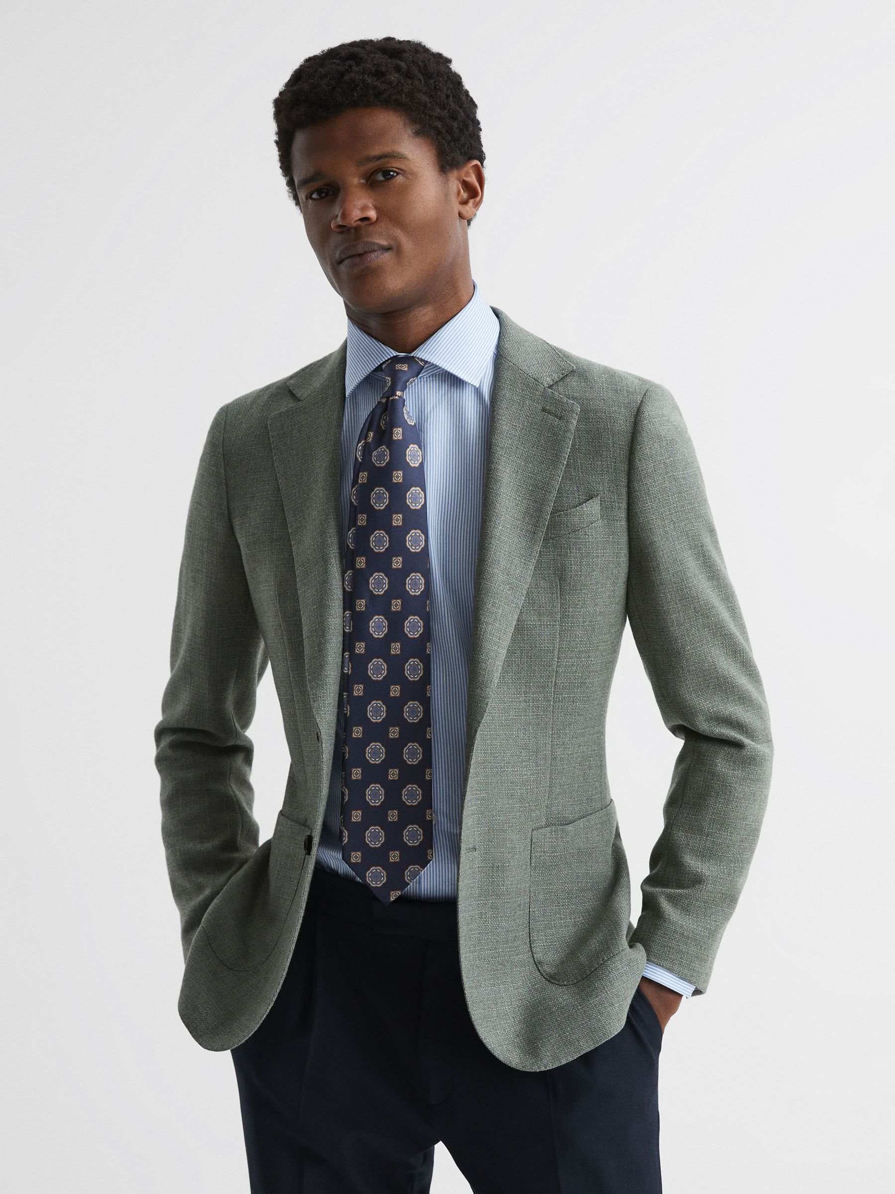 Medallion Printed Silk Tie in Navy - Image 2 of 5