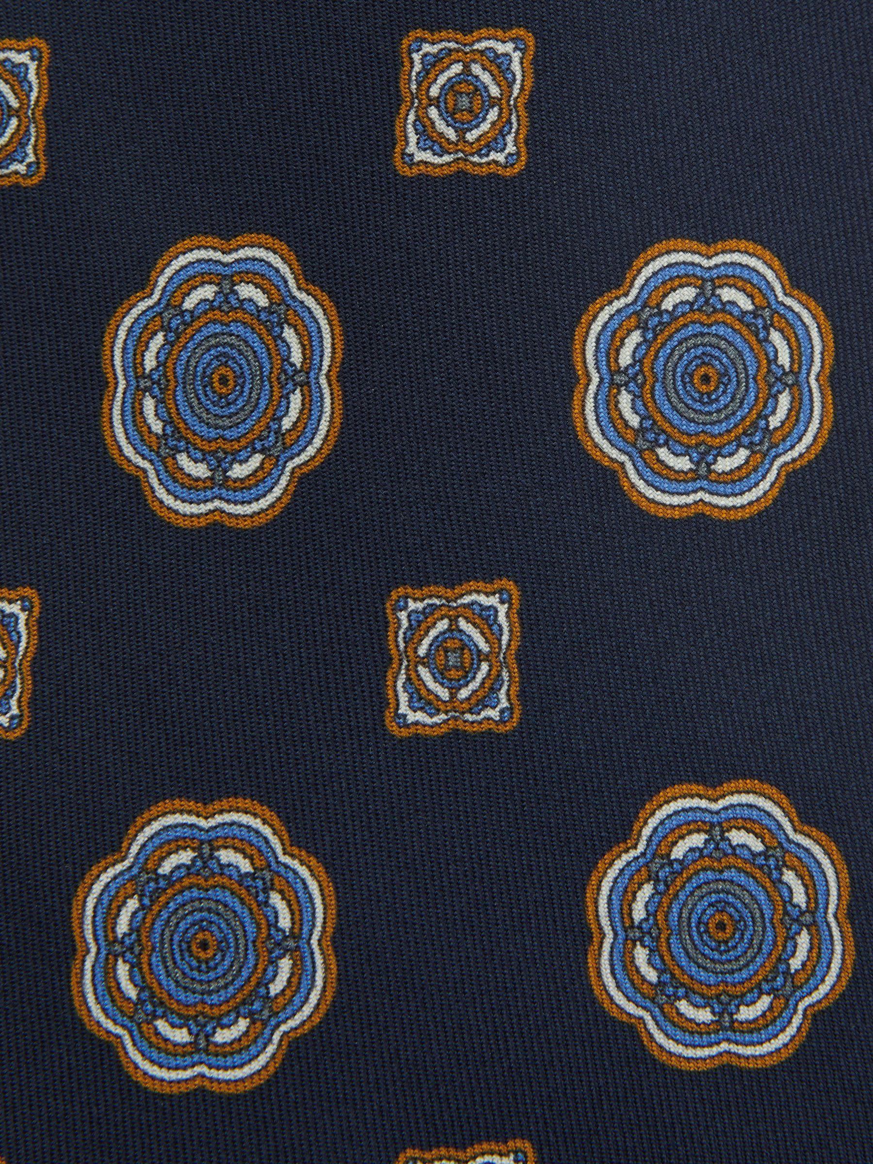 Medallion Printed Silk Tie in Navy - Image 5 of 5
