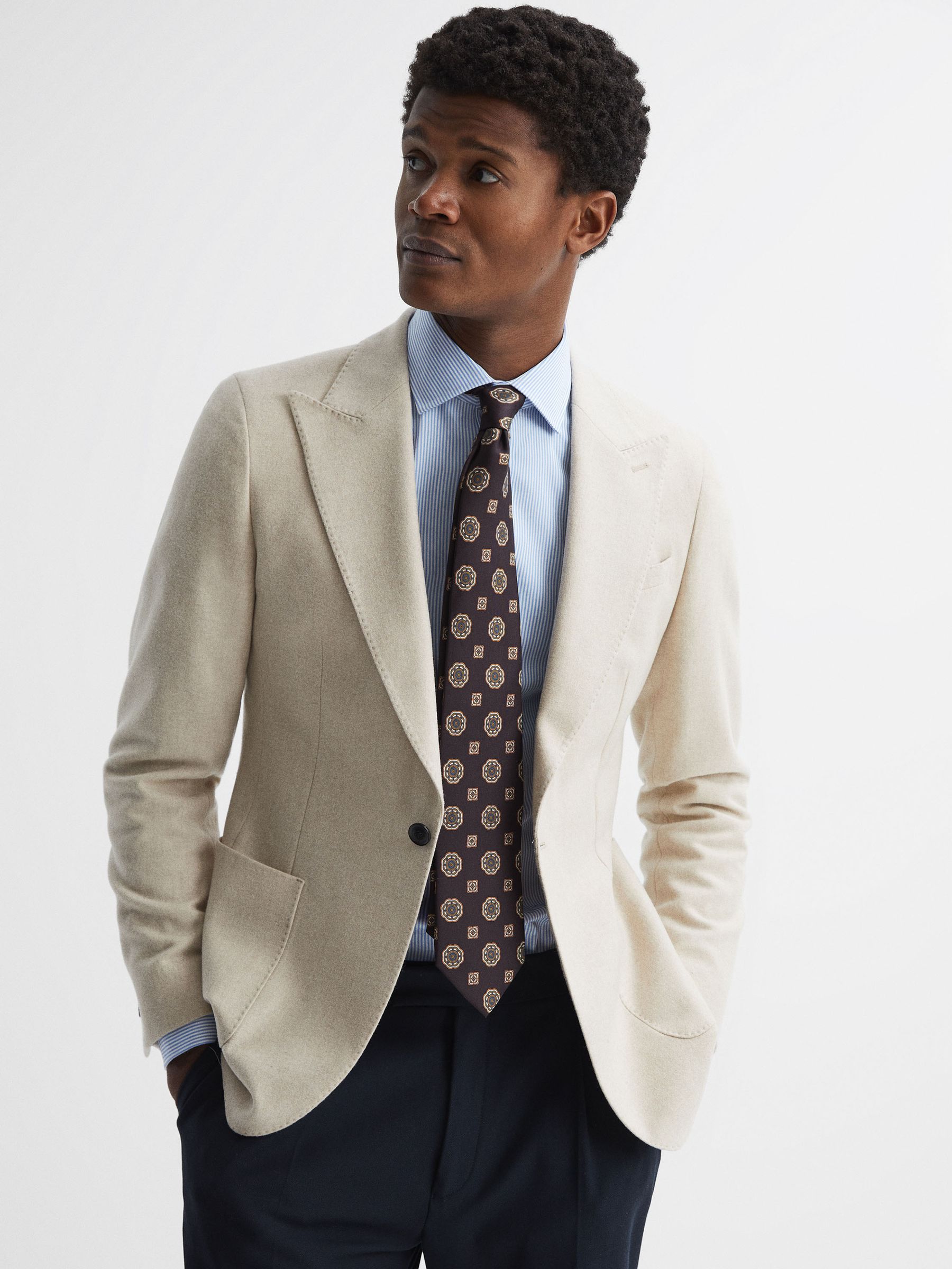 Medallion Printed Silk Tie in Chocolate - Image 2 of 5