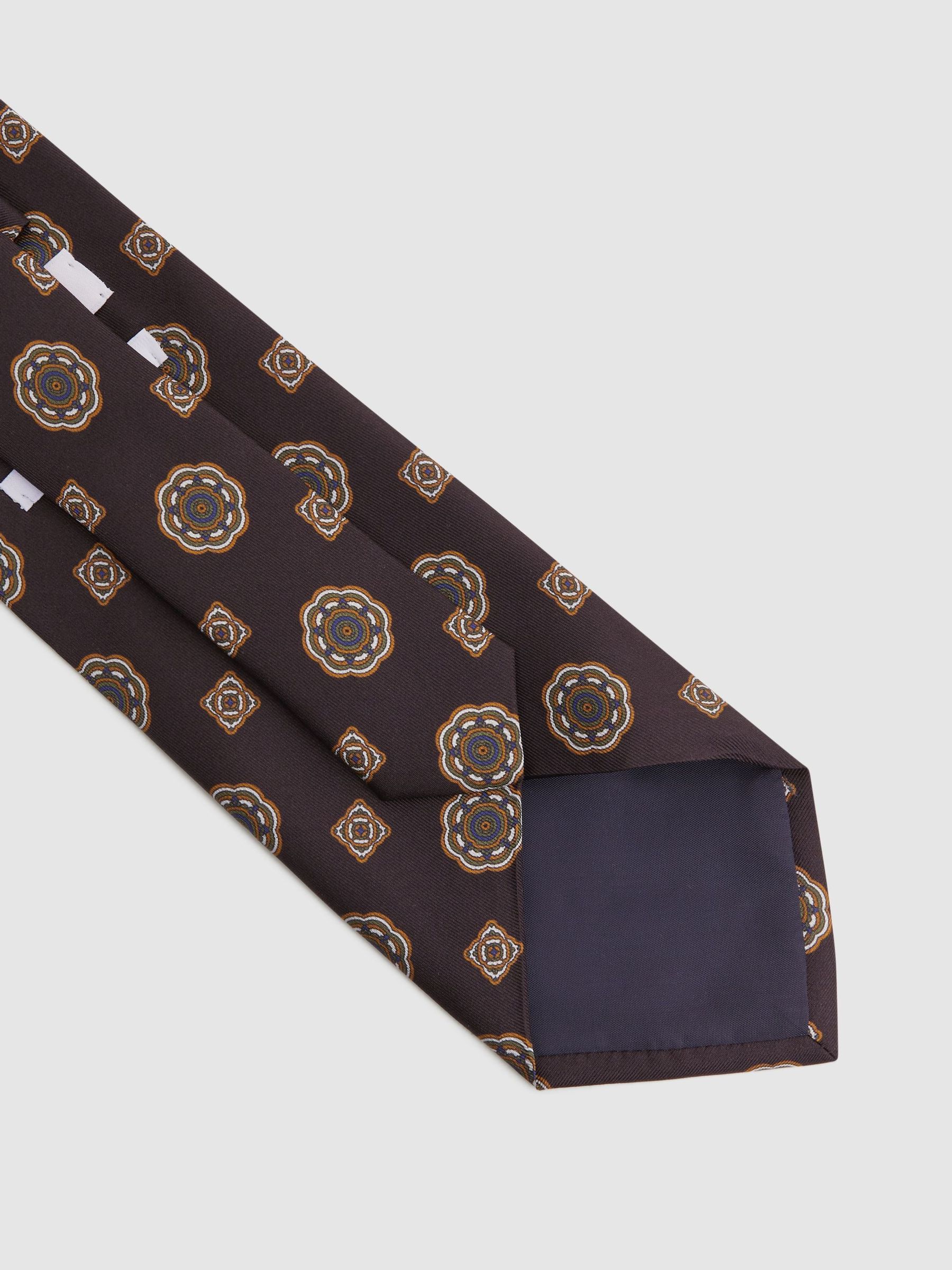 Medallion Printed Silk Tie in Chocolate - Image 4 of 5