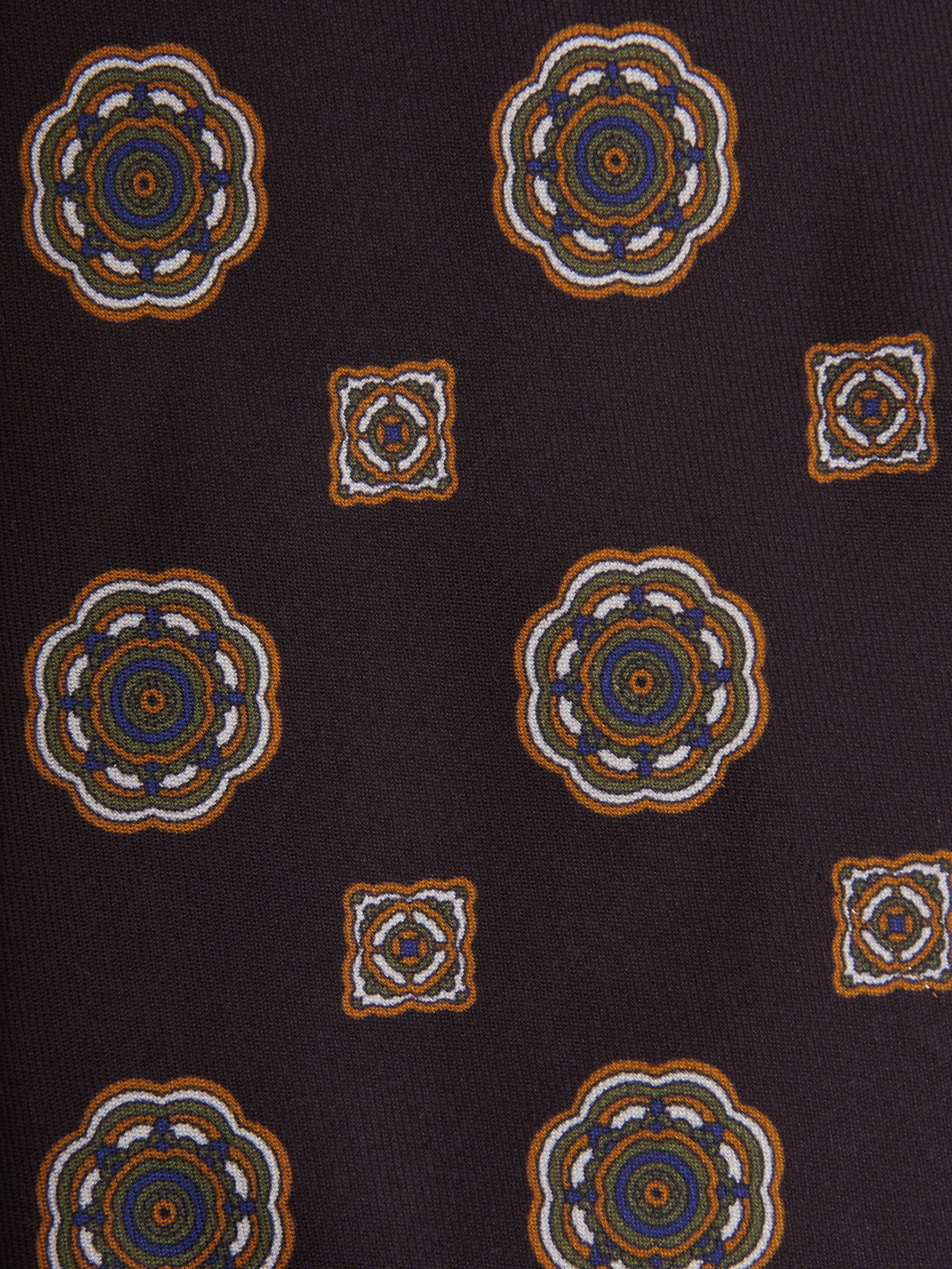 Medallion Printed Silk Tie in Chocolate - Image 5 of 5