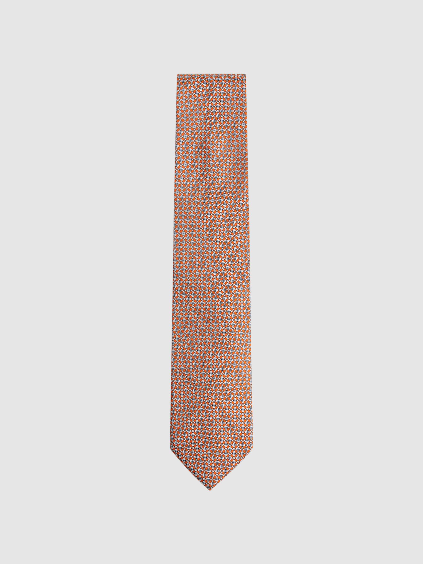 Silk Geometric Printed Tie in Bright Orange - Image 1 of 5