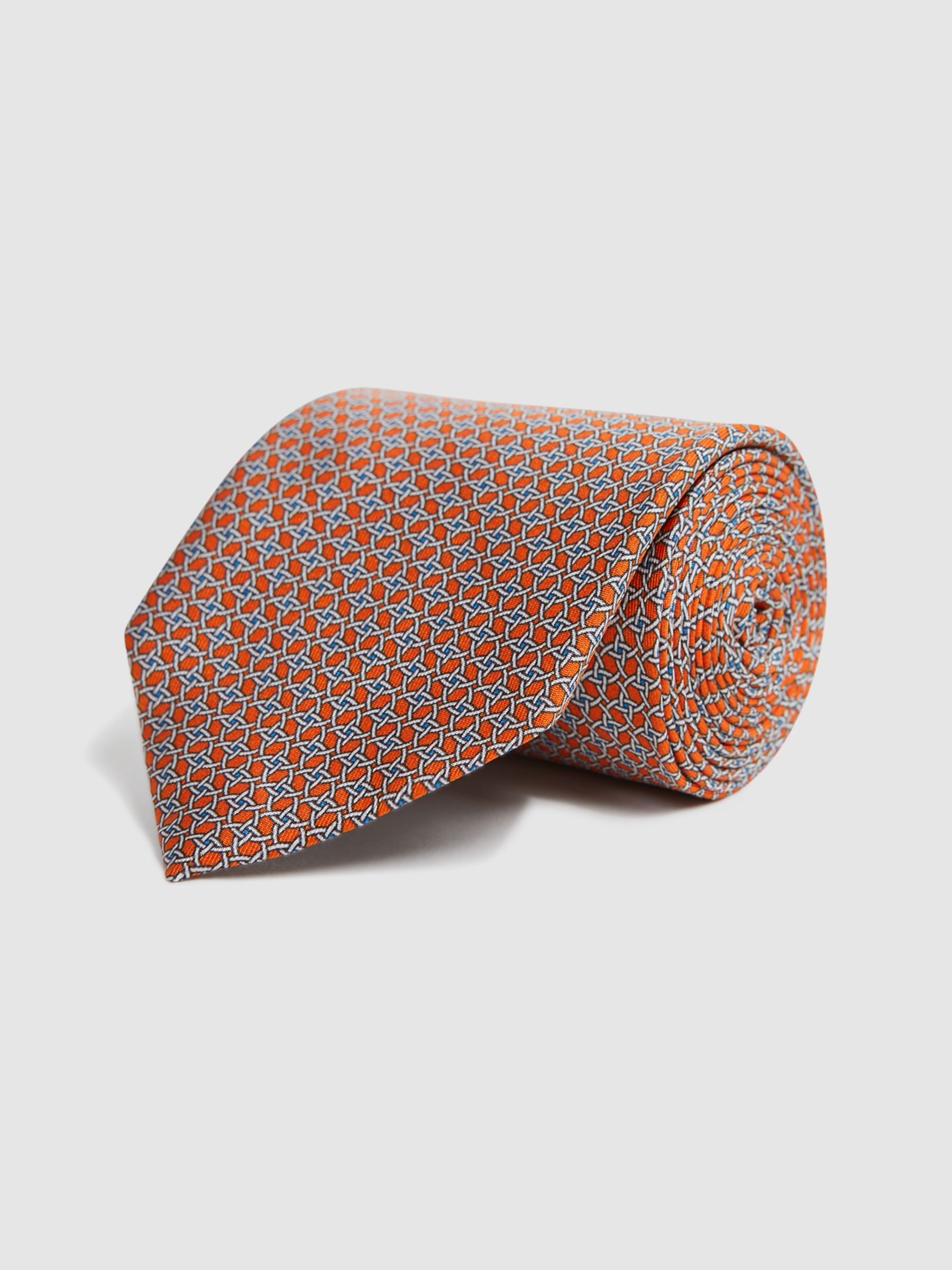 Silk Geometric Printed Tie in Bright Orange - Image 3 of 5