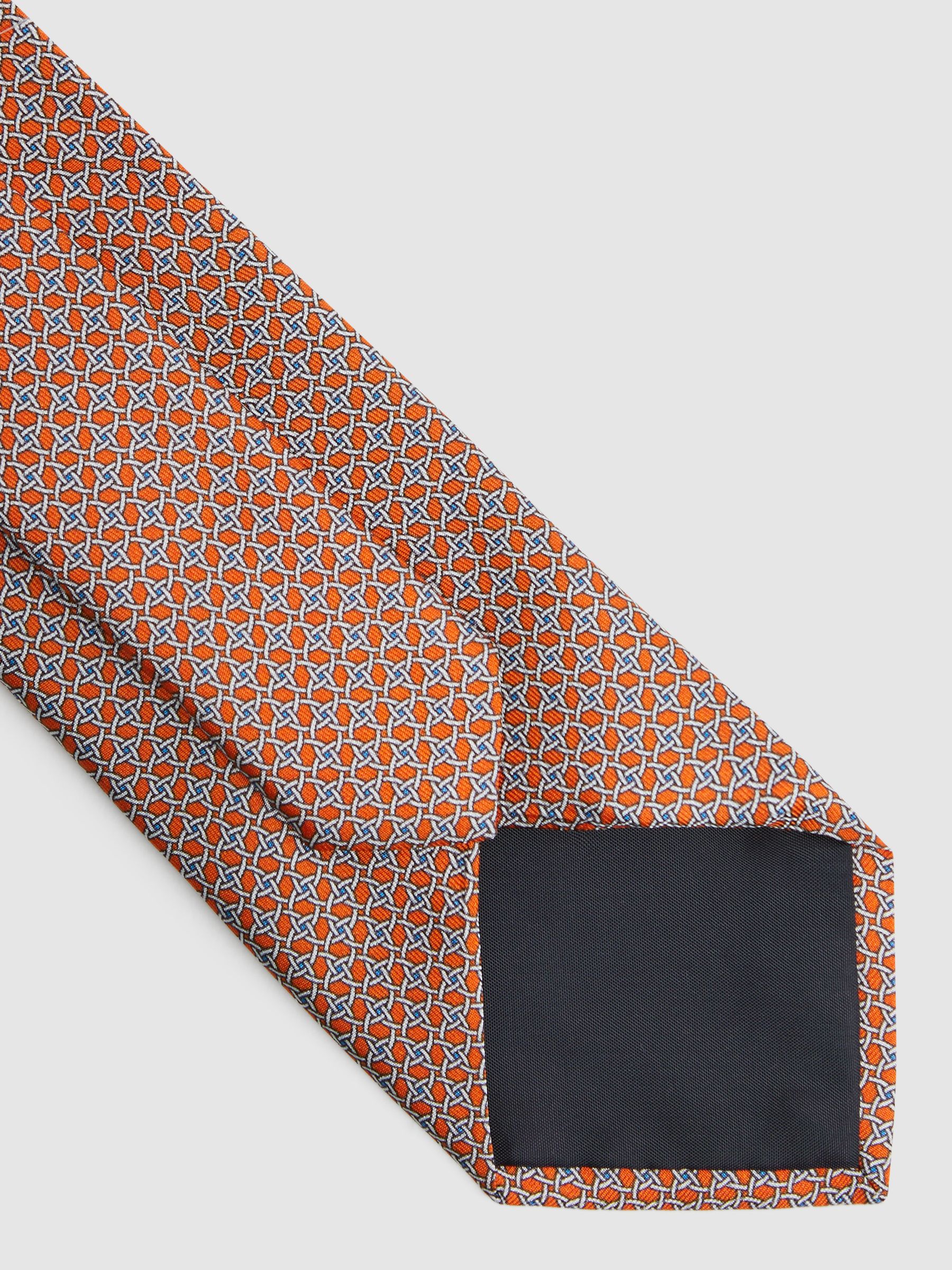 Silk Geometric Printed Tie in Bright Orange - Image 4 of 5