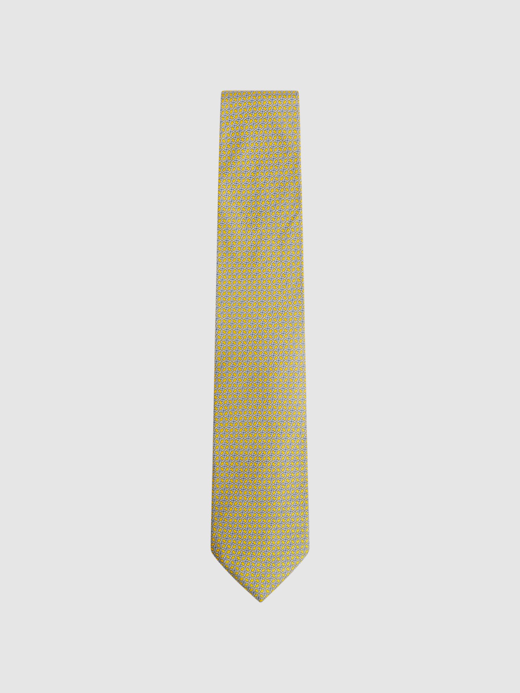 Silk Geometric Printed Tie in Bright Yellow - Image 1 of 4 Silk Geometric Printed Tie in Bright Yellow - Image 1 of 4