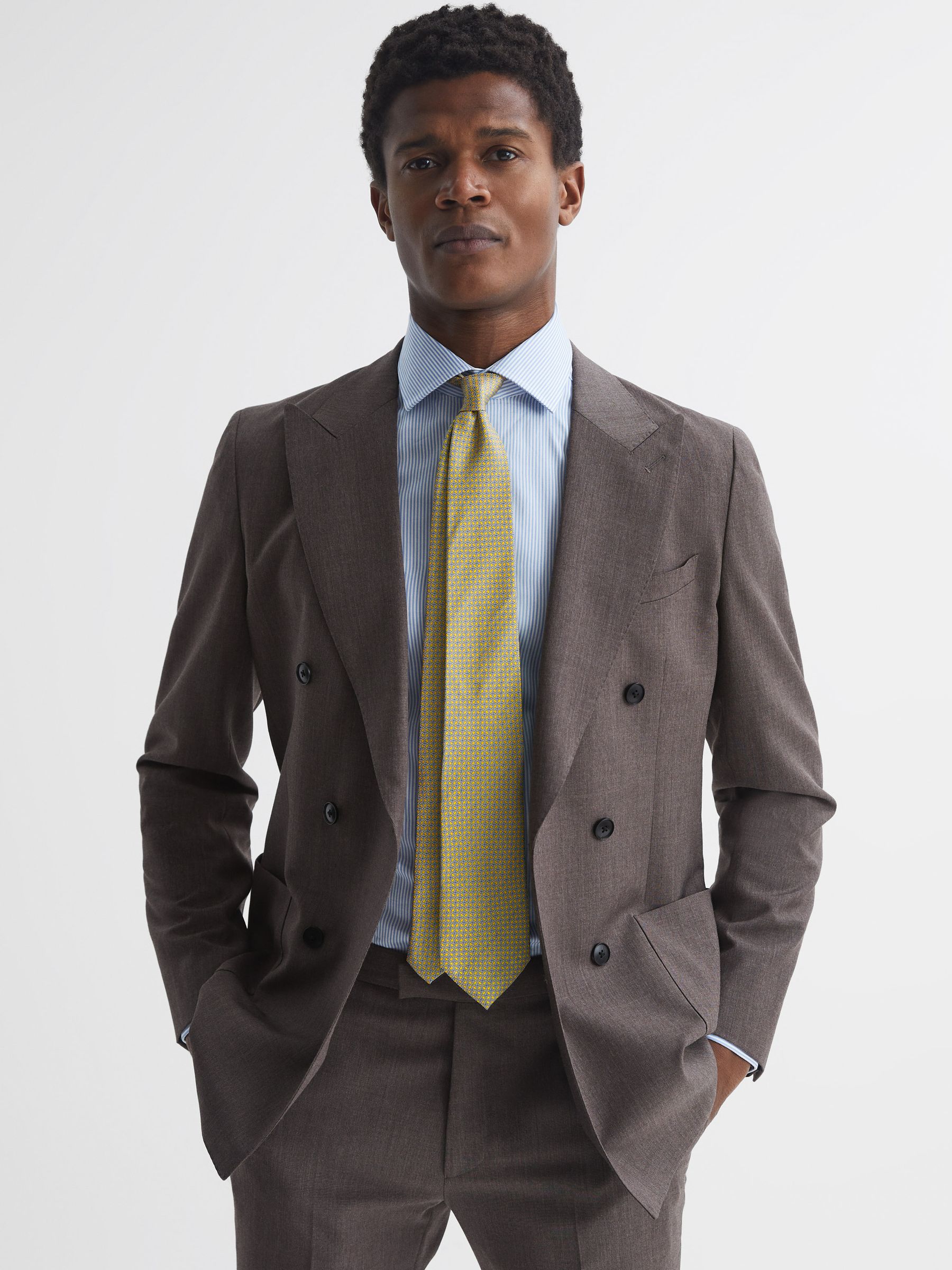 Silk Geometric Printed Tie in Bright Yellow - Image 2 of 4 Silk Geometric Printed Tie in Bright Yellow - Image 2 of 4