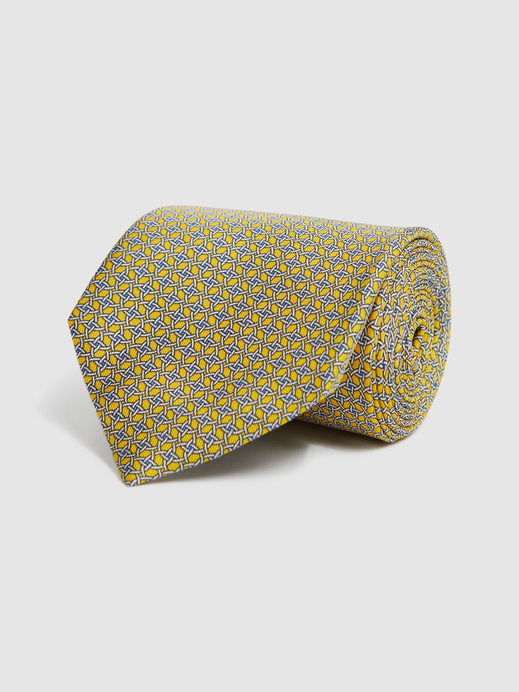Silk Geometric Printed Tie in Bright Yellow - Image 3 of 4