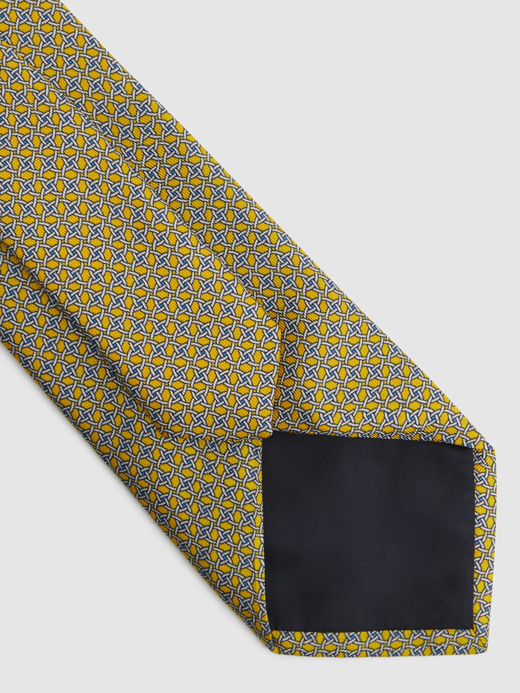 Silk Geometric Printed Tie in Bright Yellow - Image 4 of 4