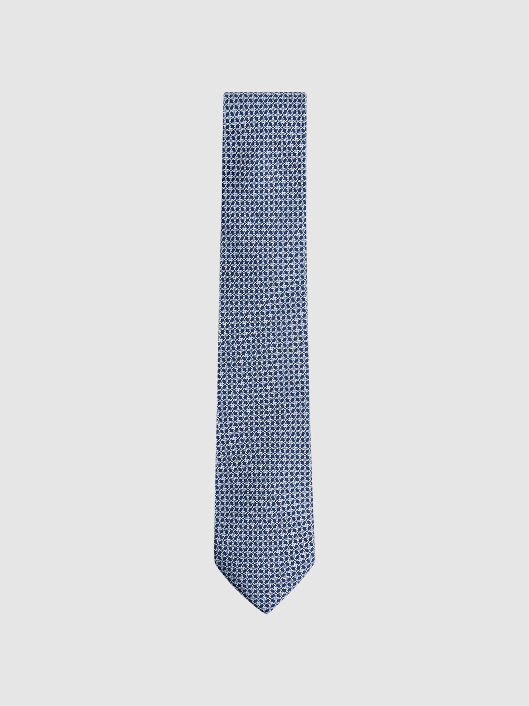 Silk Geometric Printed Tie in Airforce Blue - Image 1 of 5