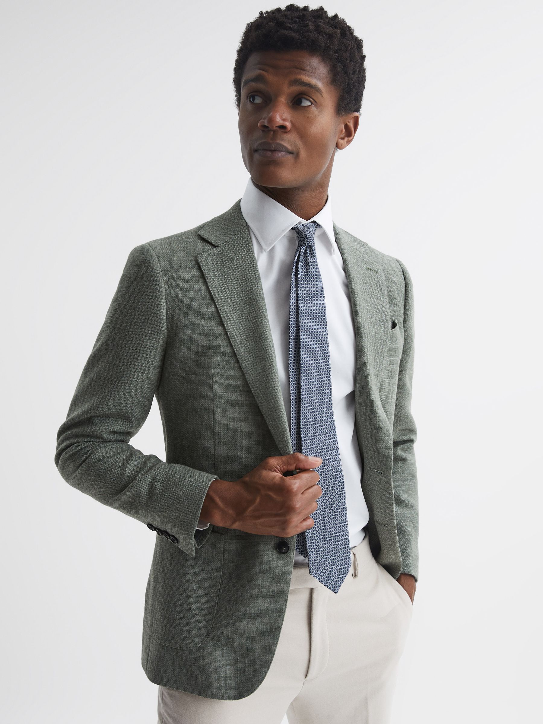 Silk Geometric Printed Tie in Airforce Blue - Image 2 of 5