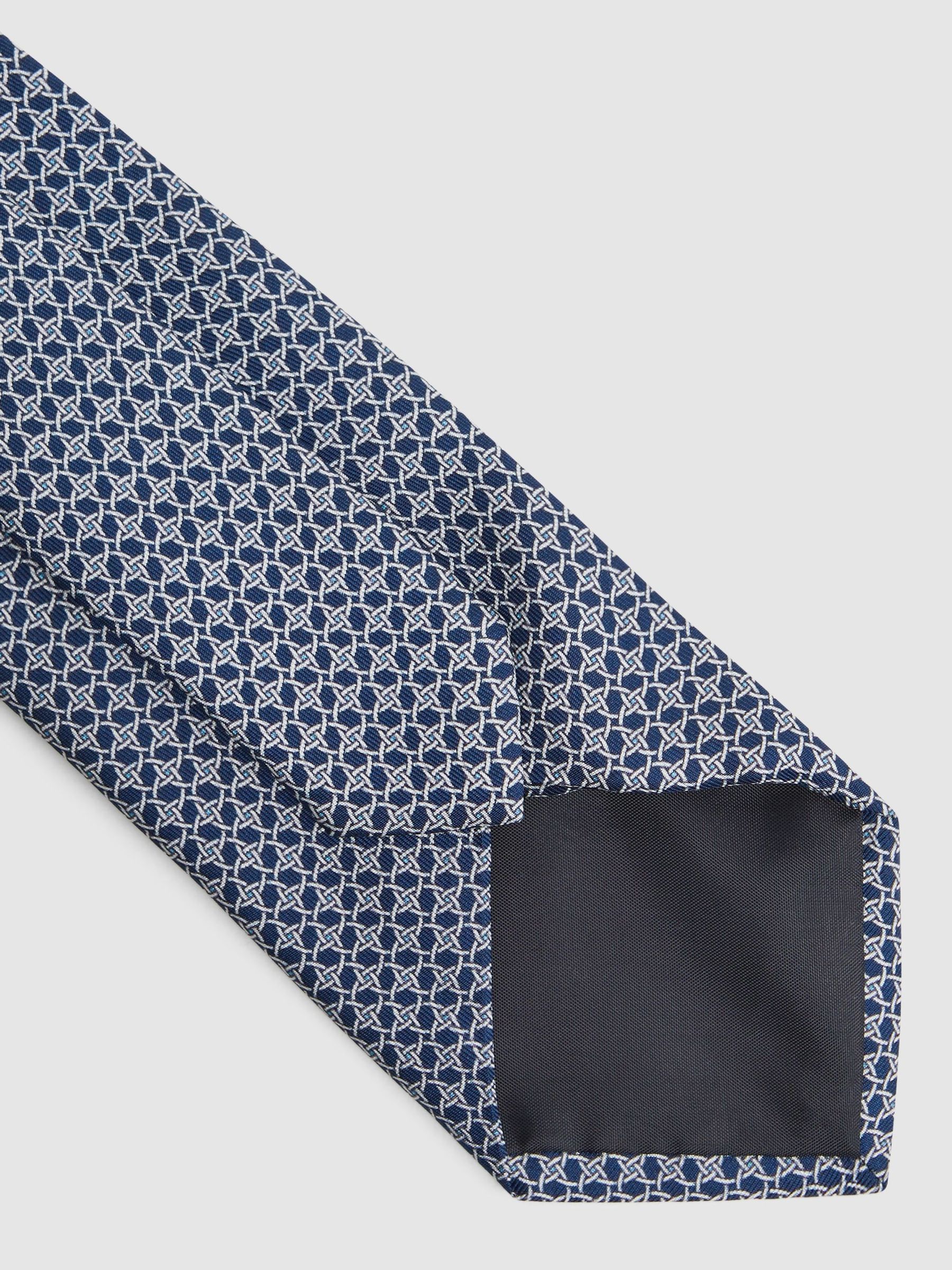 Silk Geometric Printed Tie in Airforce Blue - Image 4 of 5