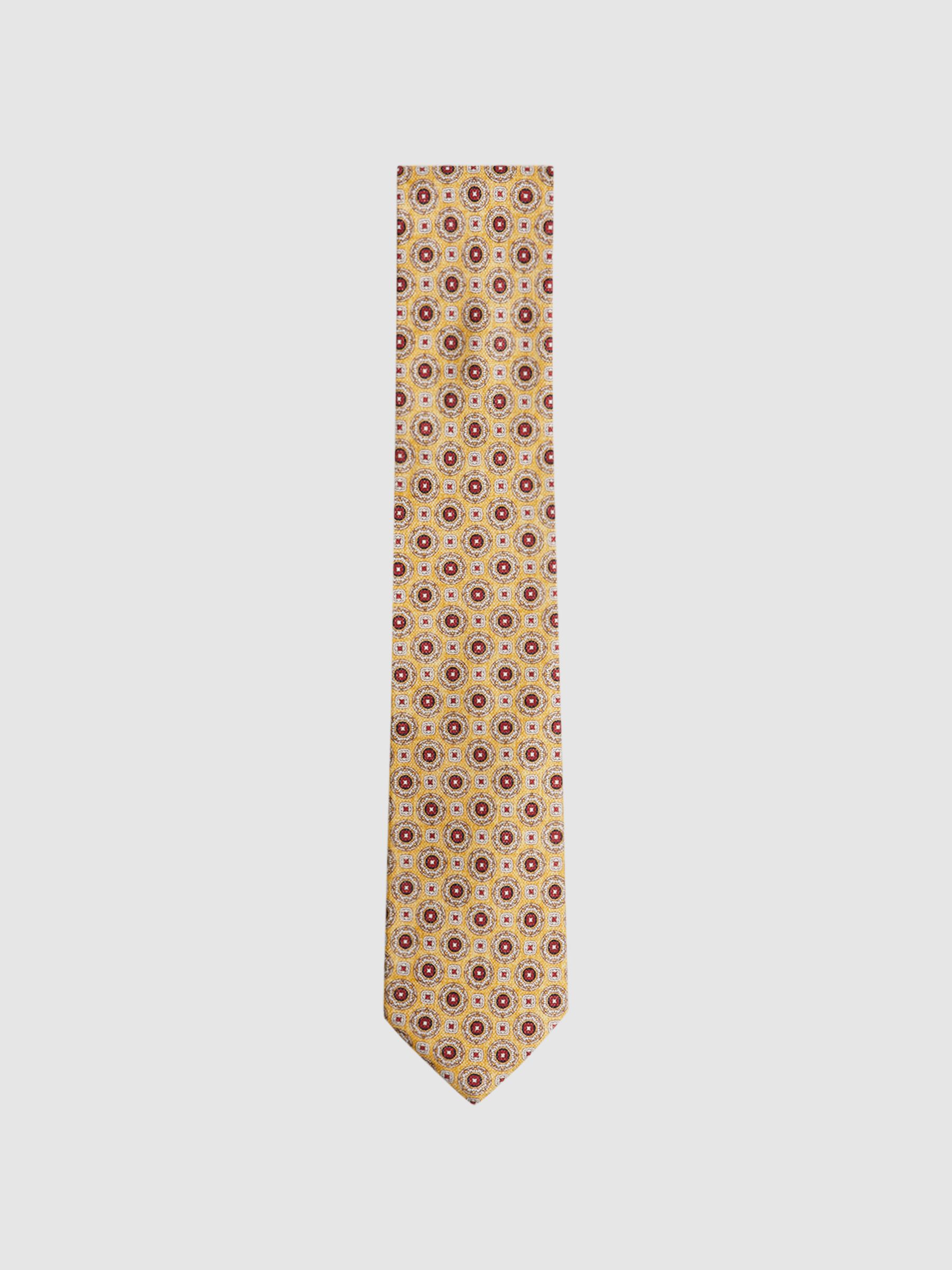 Silk Medallion Print Tie in Sun Yellow - Image 1 of 5