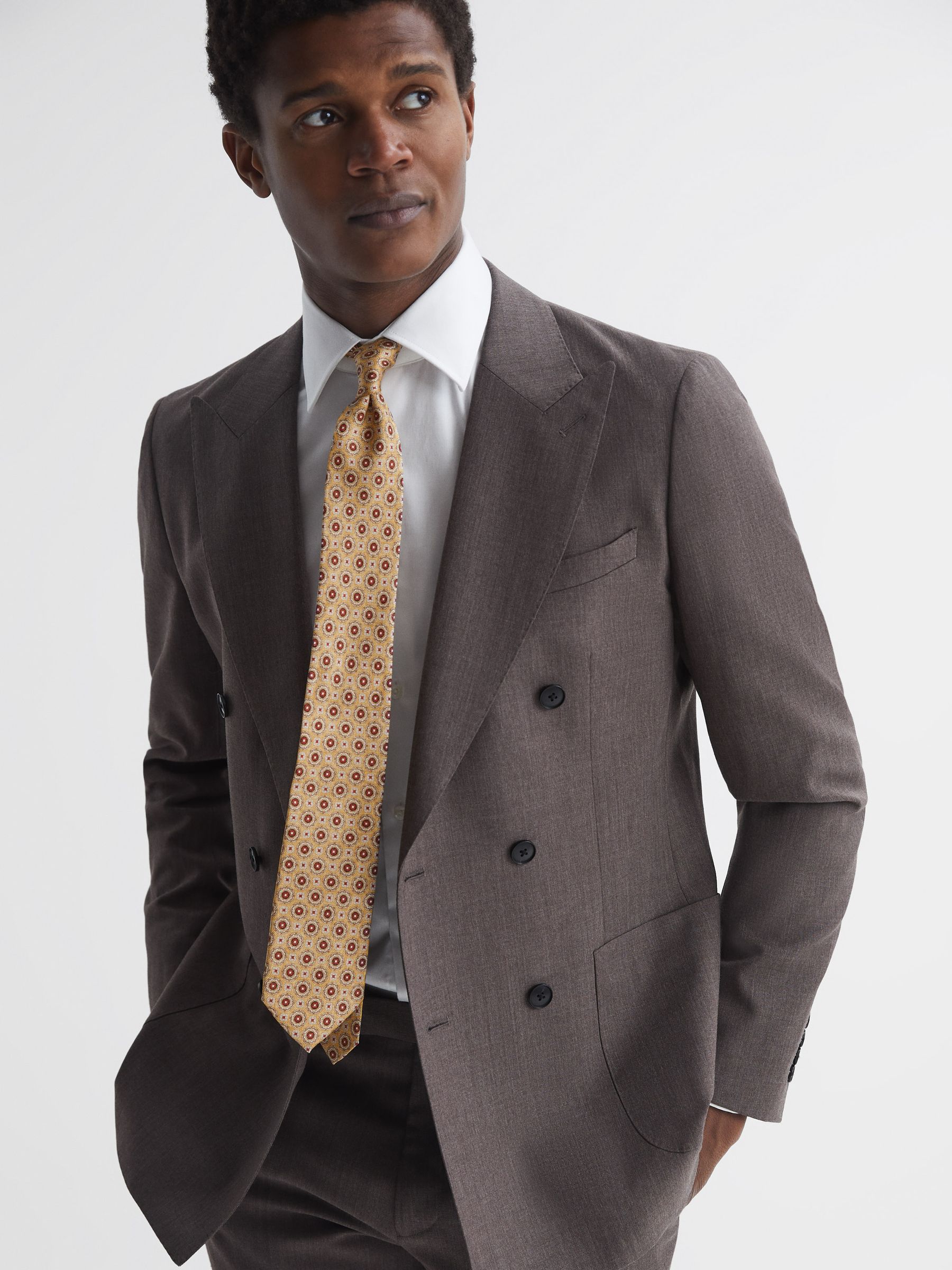 Silk Medallion Print Tie in Sun Yellow - Image 2 of 5