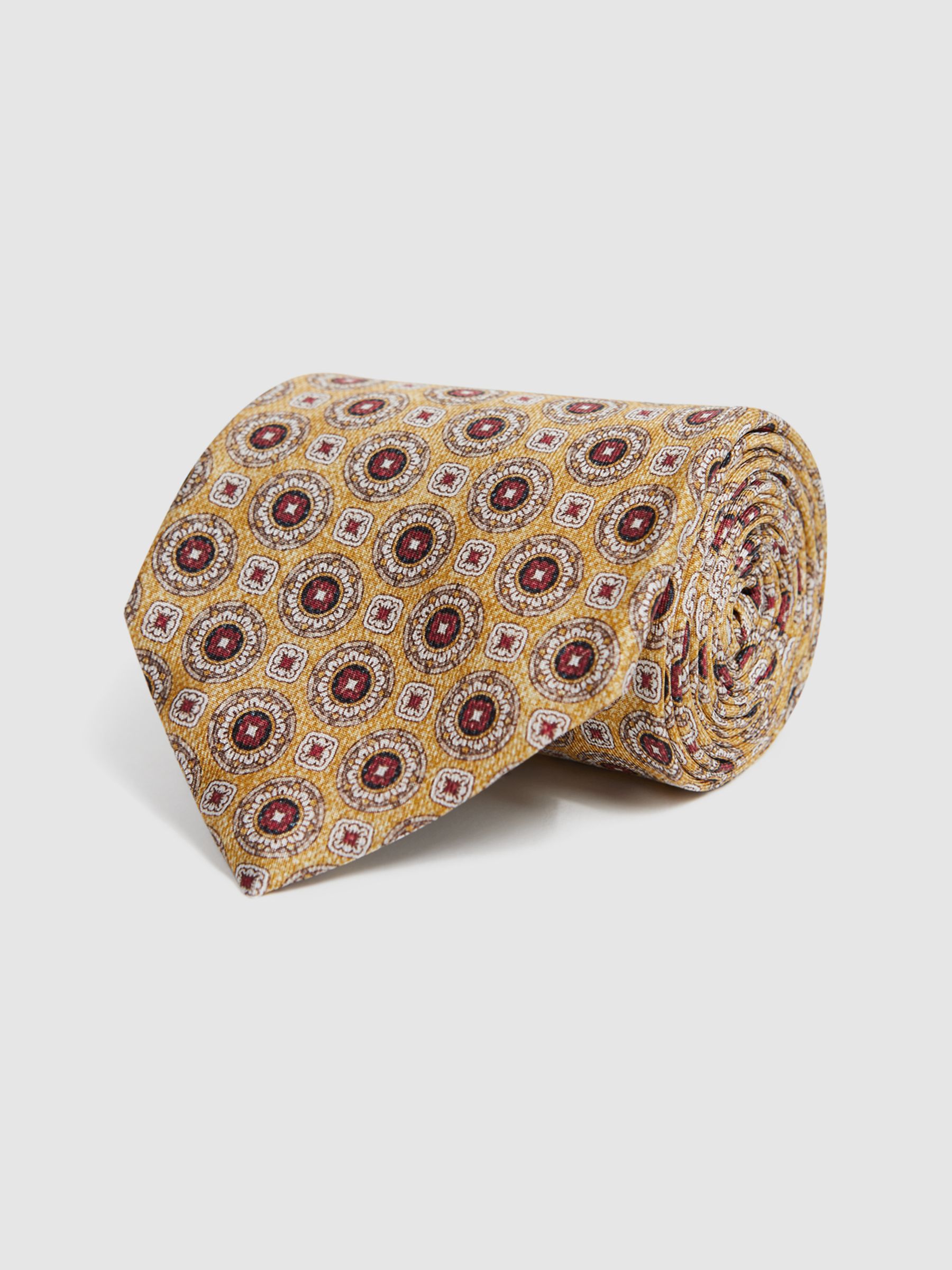 Silk Medallion Print Tie in Sun Yellow - Image 3 of 5