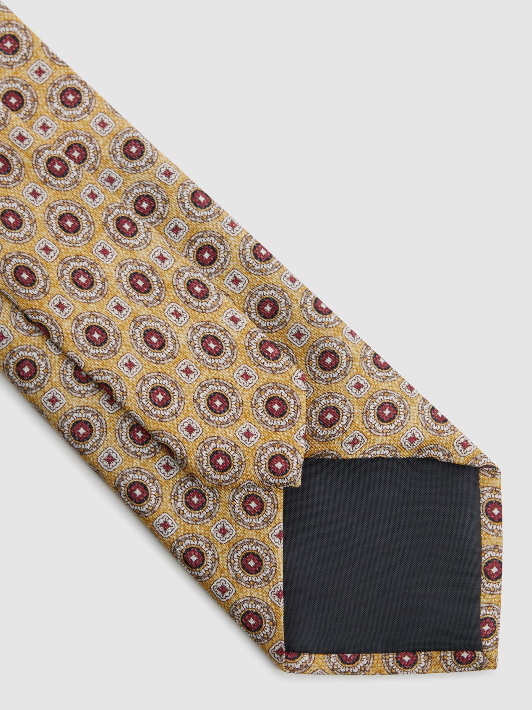 Silk Medallion Print Tie in Sun Yellow - Image 4 of 5