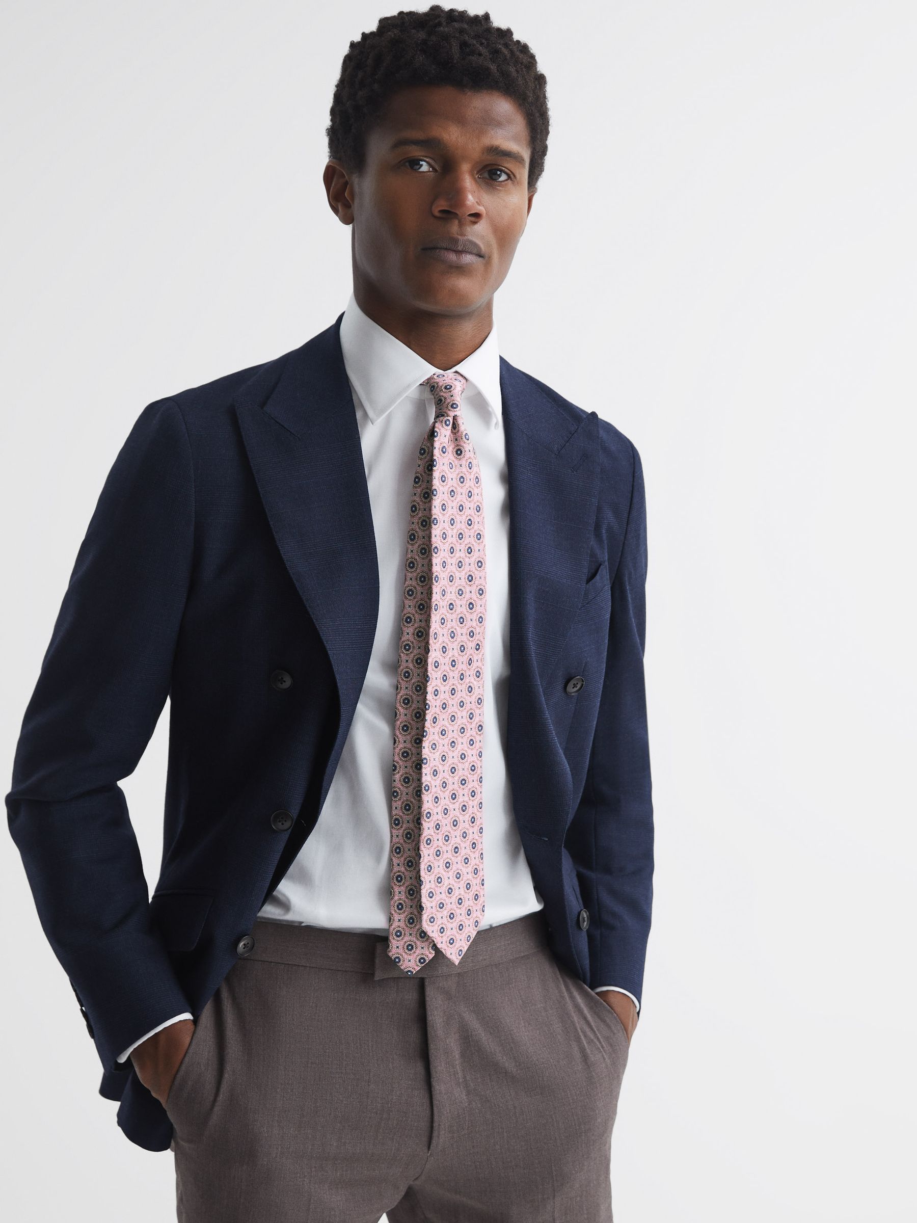 Silk Medallion Print Tie in Soft Rose - Image 2 of 5