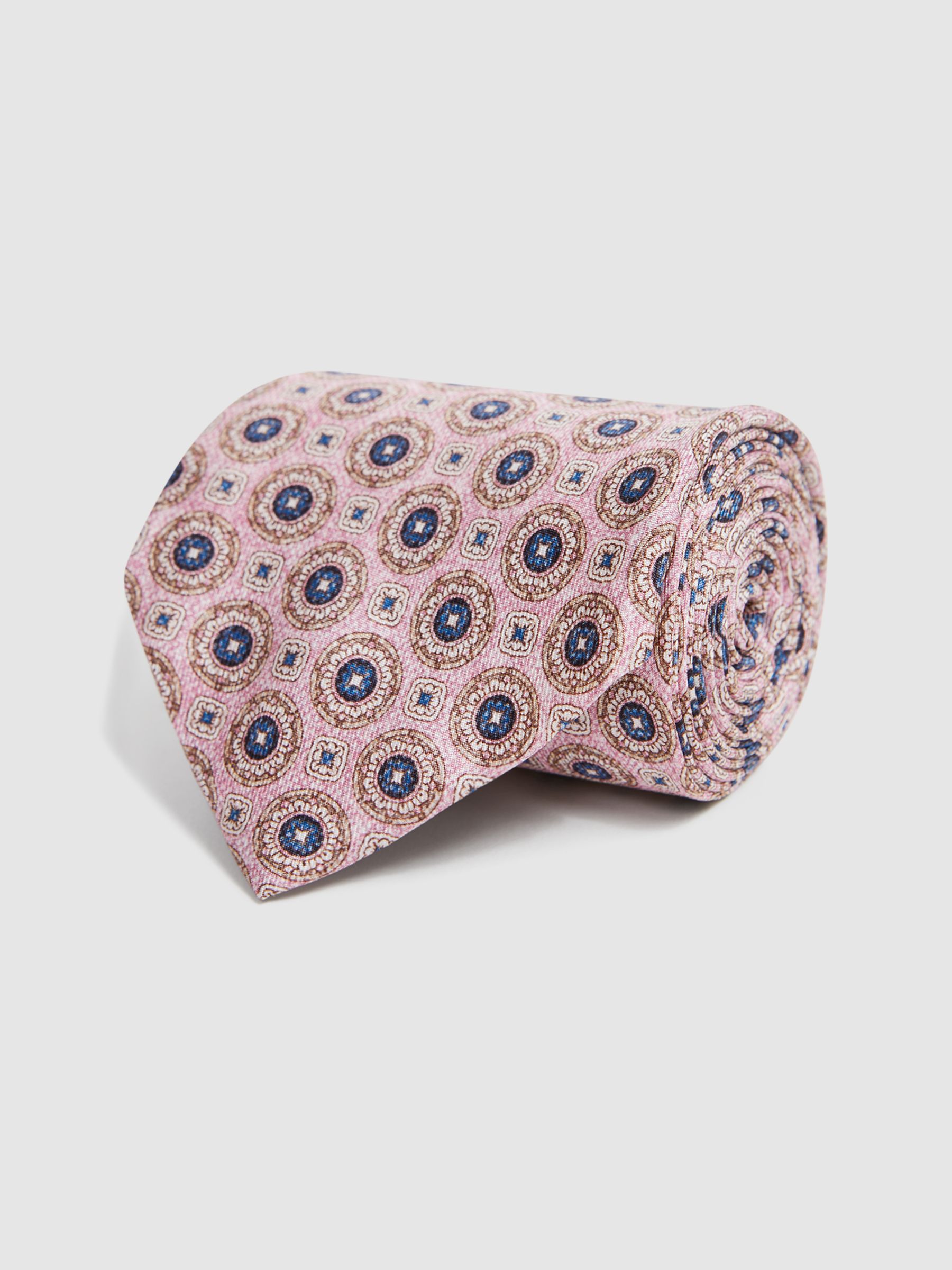 Silk Medallion Print Tie in Soft Rose - Image 3 of 5
