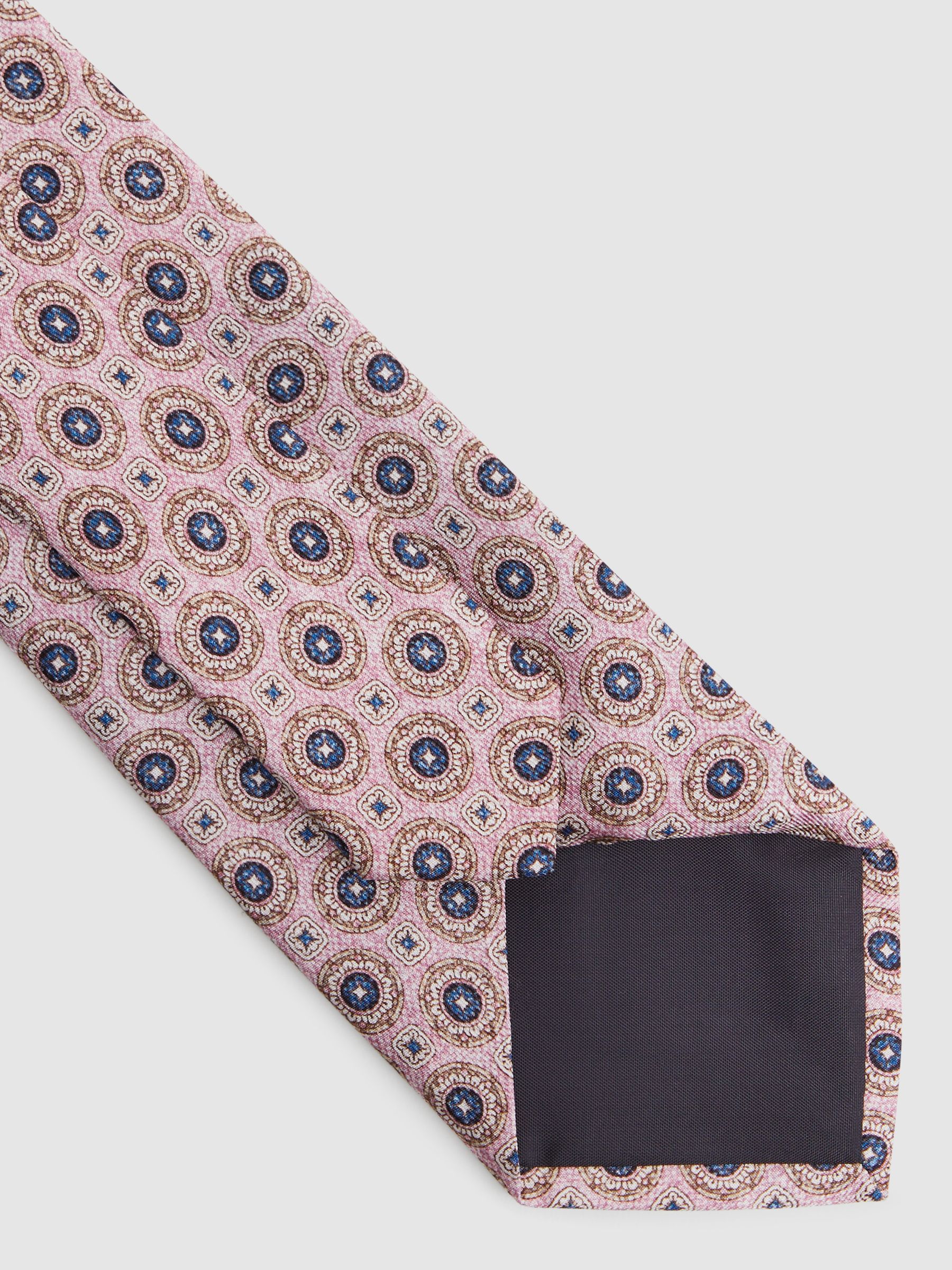 Silk Medallion Print Tie in Soft Rose - Image 4 of 5