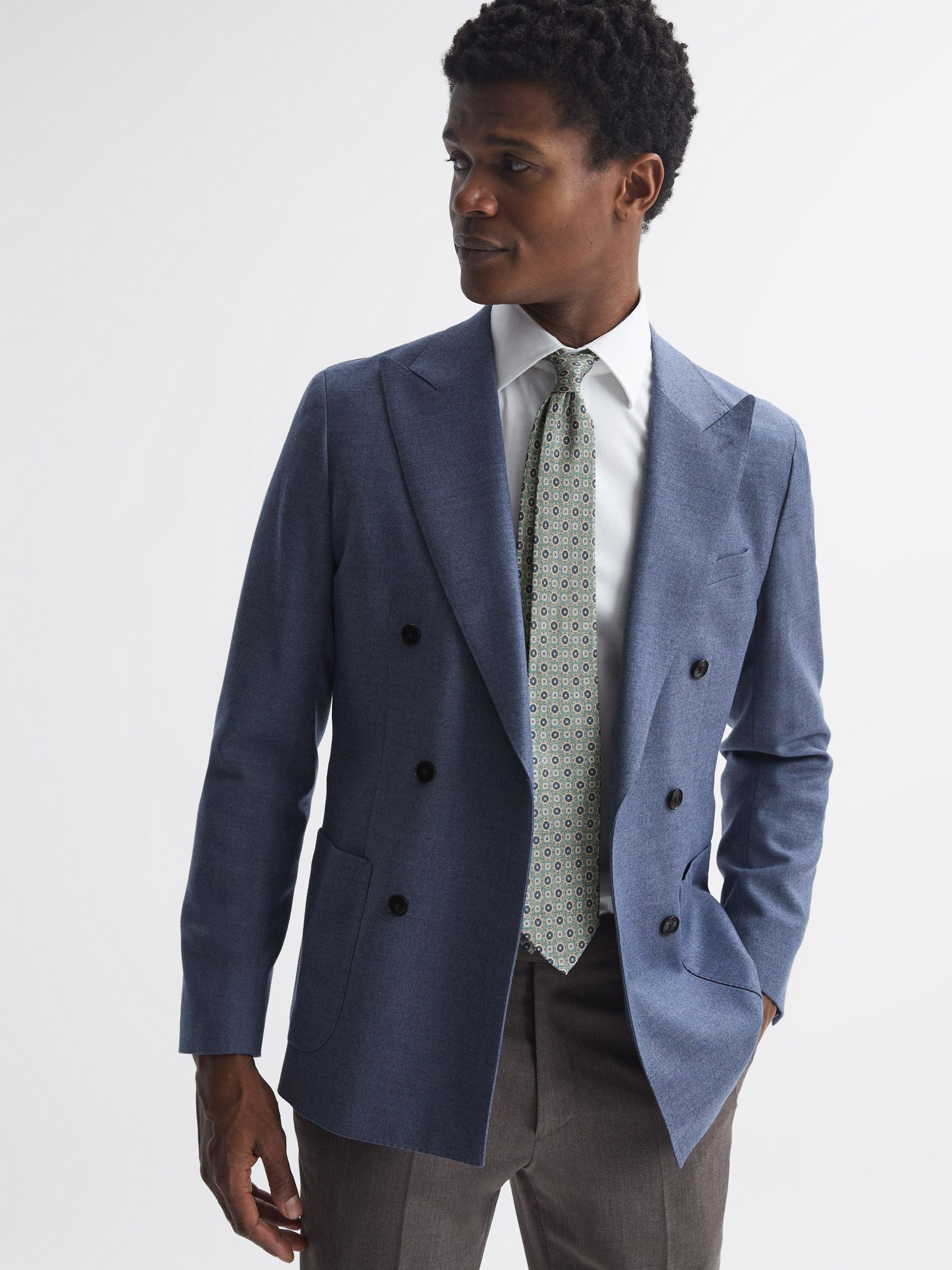 Silk Medallion Print Tie in Sea Green - Image 2 of 5