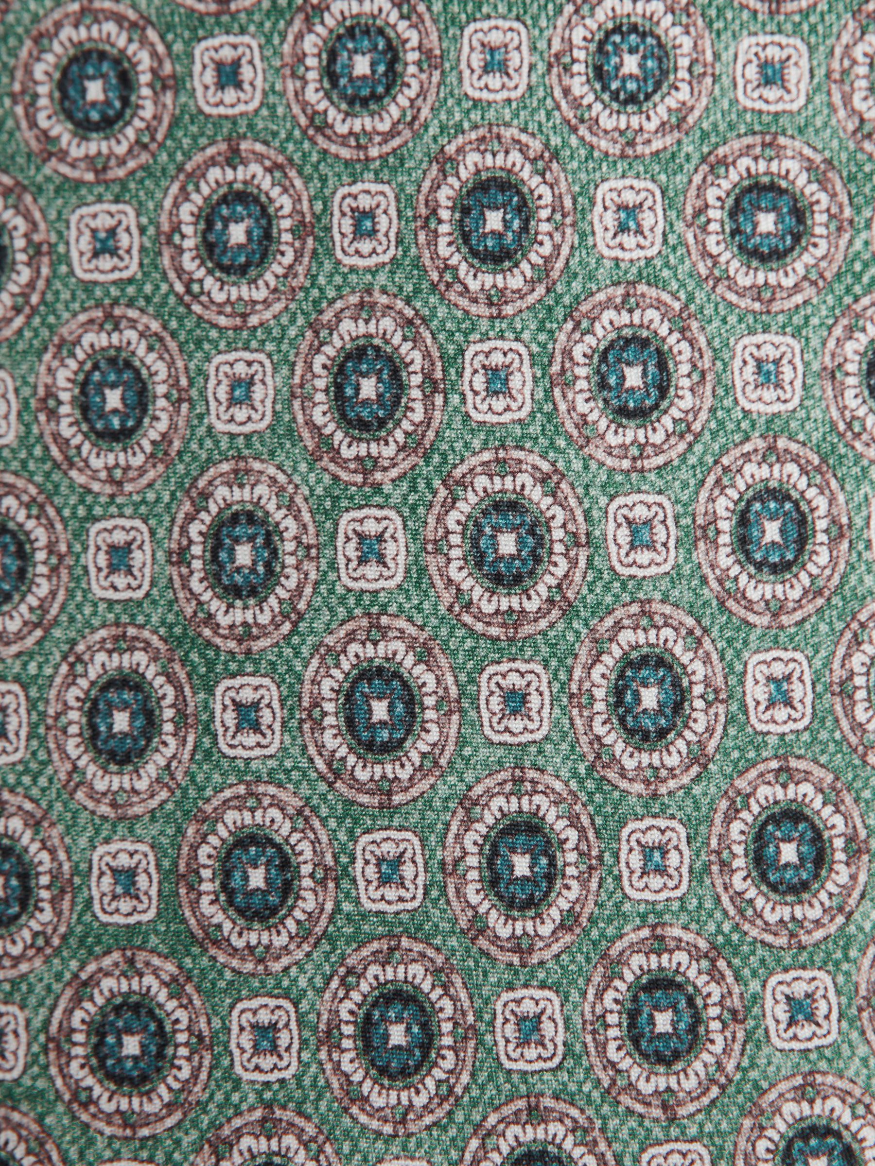 Silk Medallion Print Tie in Sea Green - Image 5 of 5