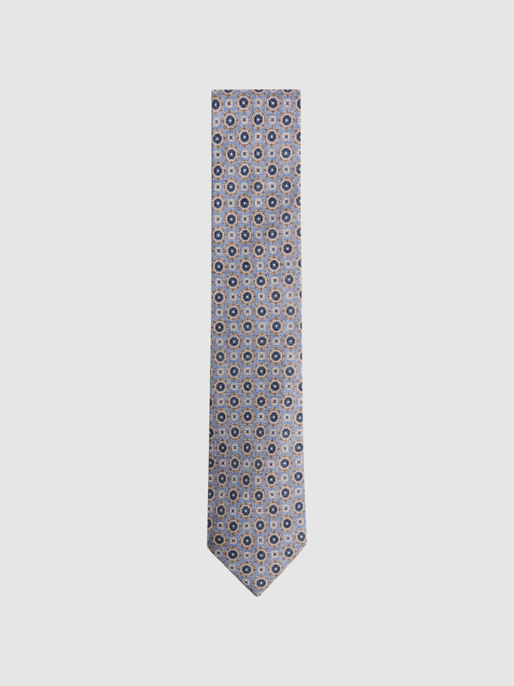Silk Medallion Print Tie in Airforce Blue - Image 1 of 5