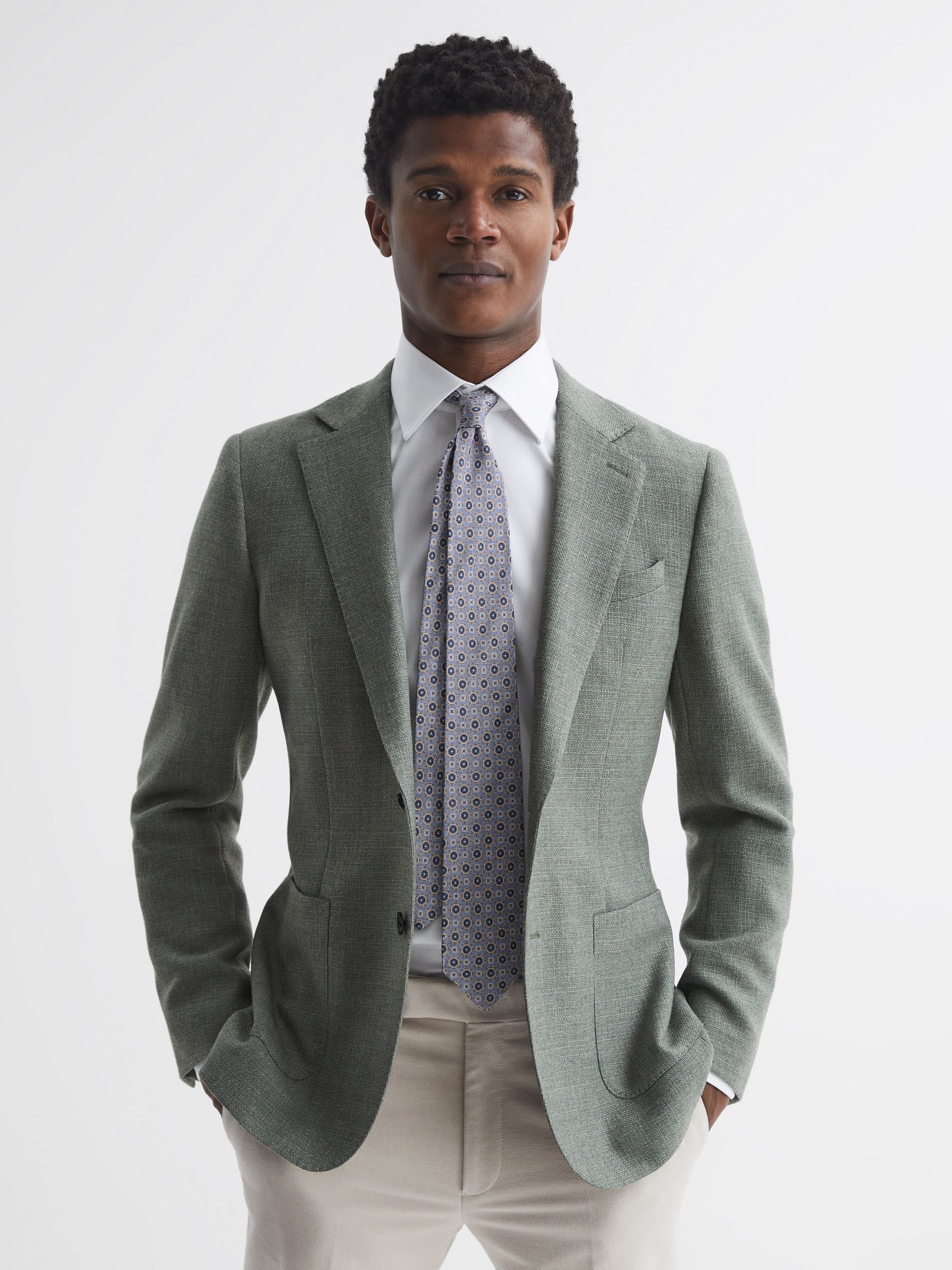 Silk Medallion Print Tie in Airforce Blue - Image 2 of 5