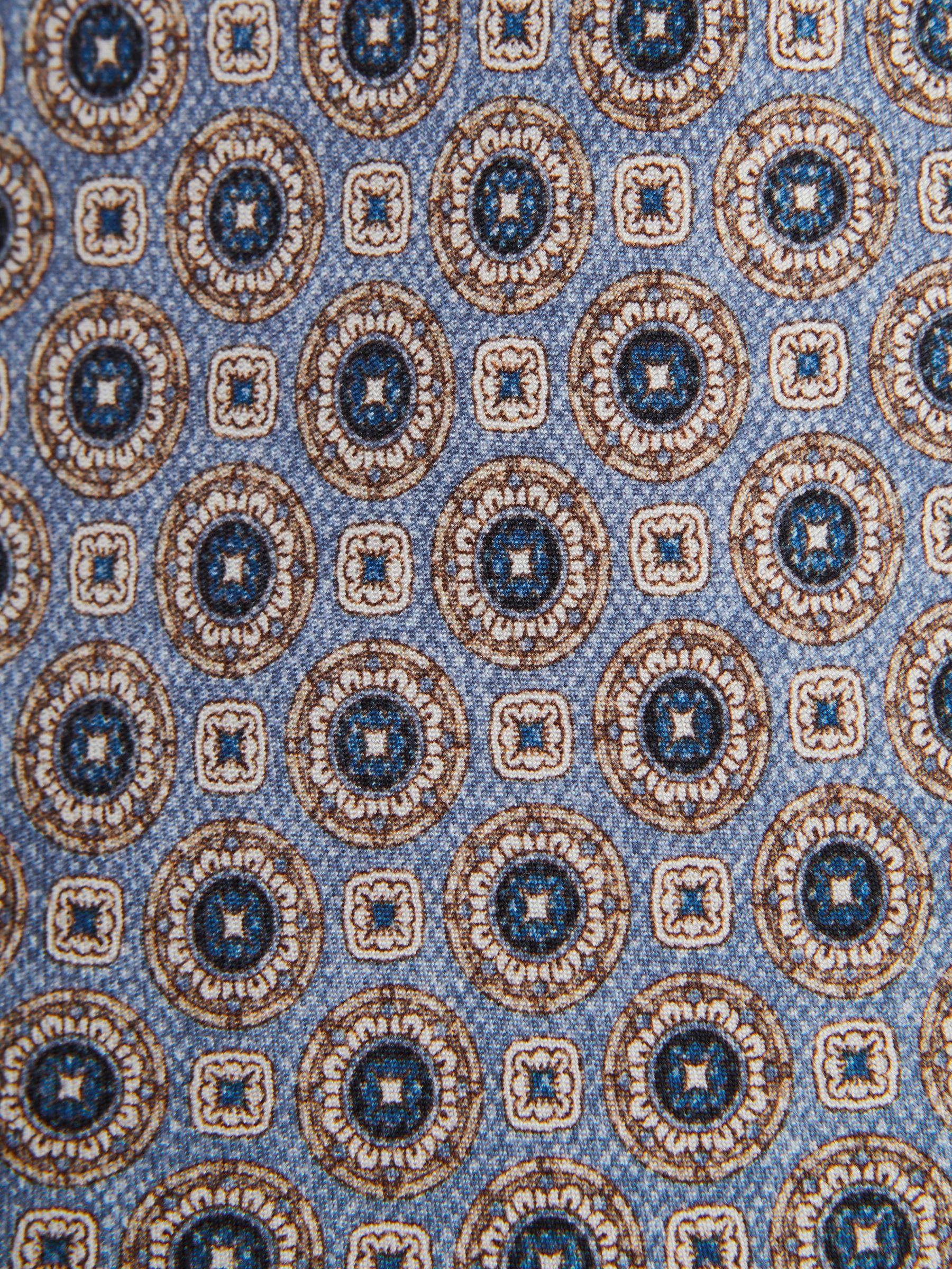 Silk Medallion Print Tie in Airforce Blue - Image 5 of 5