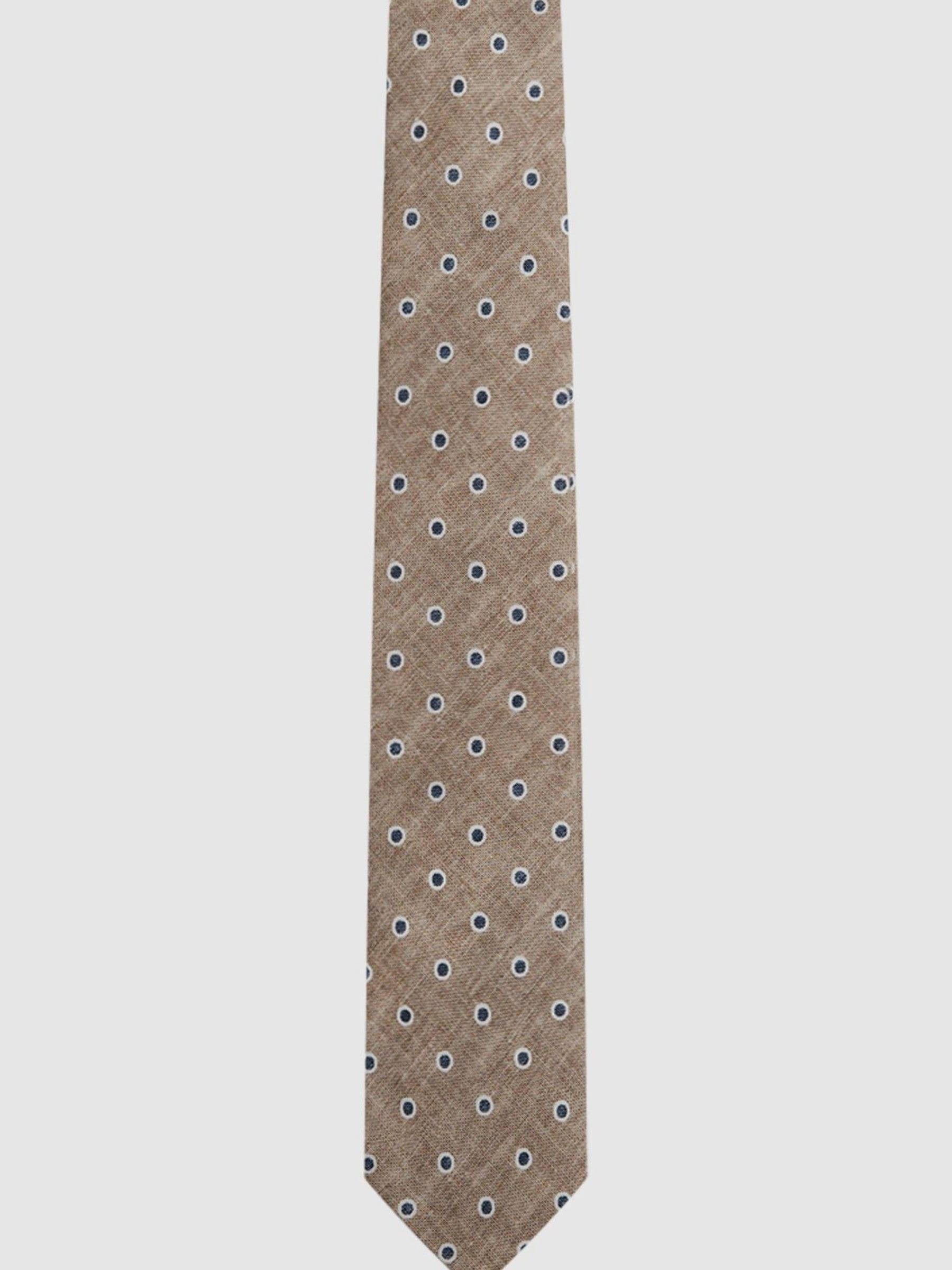 Silk Polka Dot Print Tie in Oatmeal Melange - Image 1 of 5