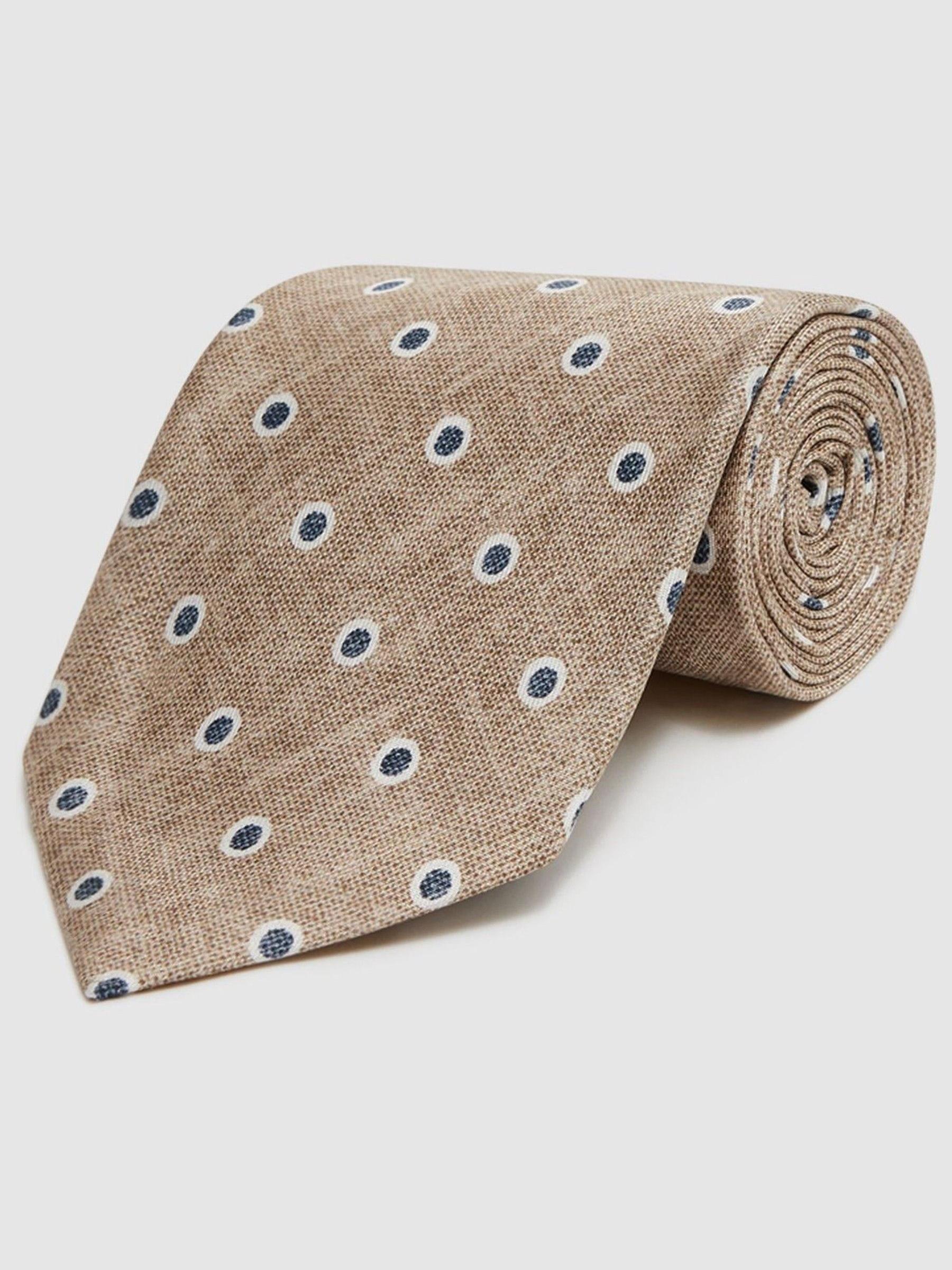Silk Polka Dot Print Tie in Oatmeal Melange - Image 3 of 5