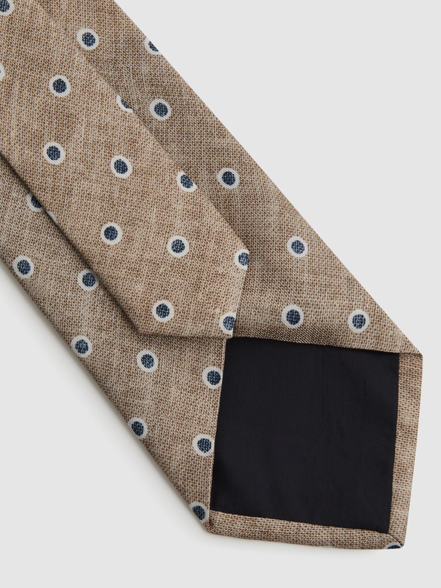 Silk Polka Dot Print Tie in Oatmeal Melange - Image 4 of 5