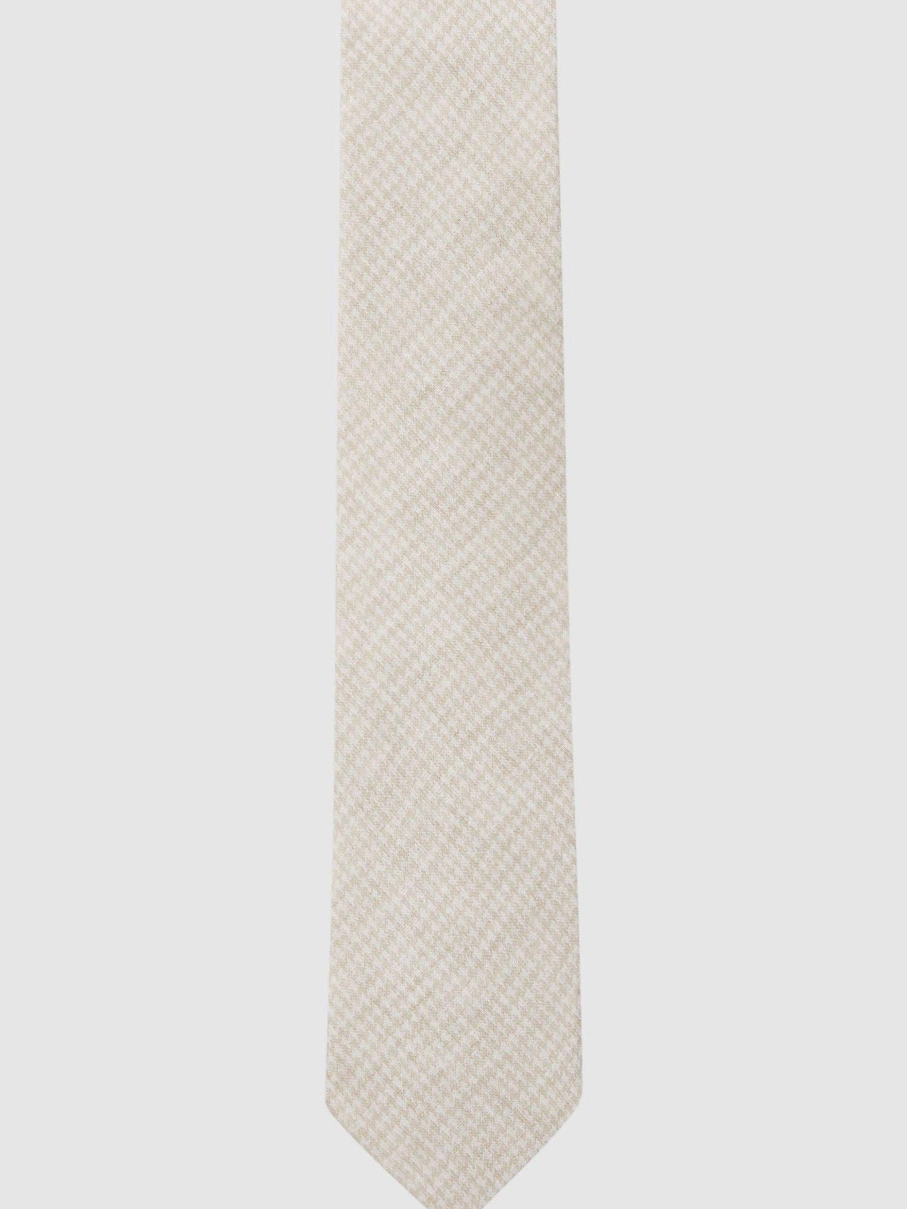 Linen Puppytooth Tie in Oatmeal - Image 1 of 4 Linen Puppytooth Tie in Oatmeal - Image 1 of 4