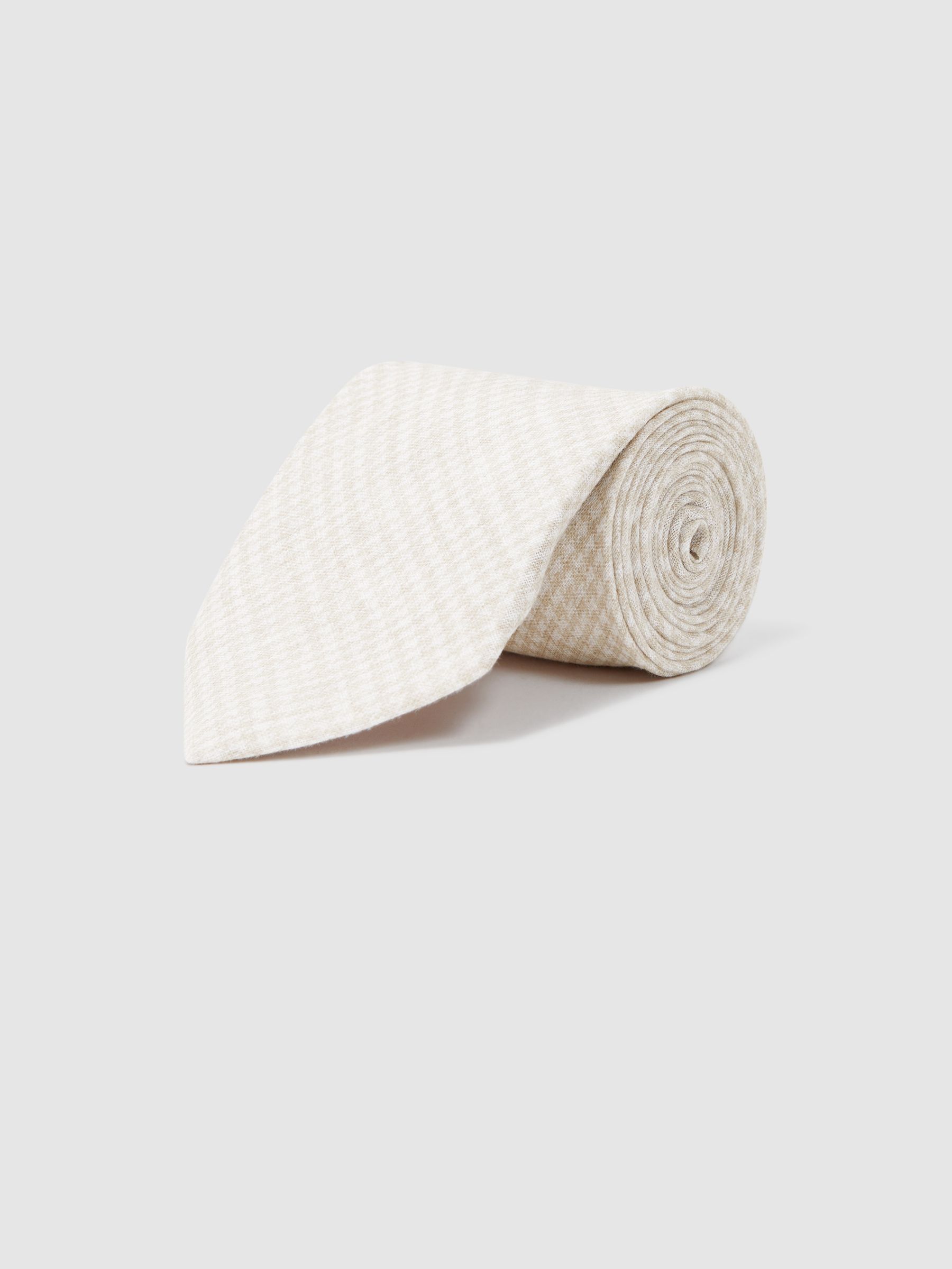 Linen Puppytooth Tie in Oatmeal - Image 4 of 4