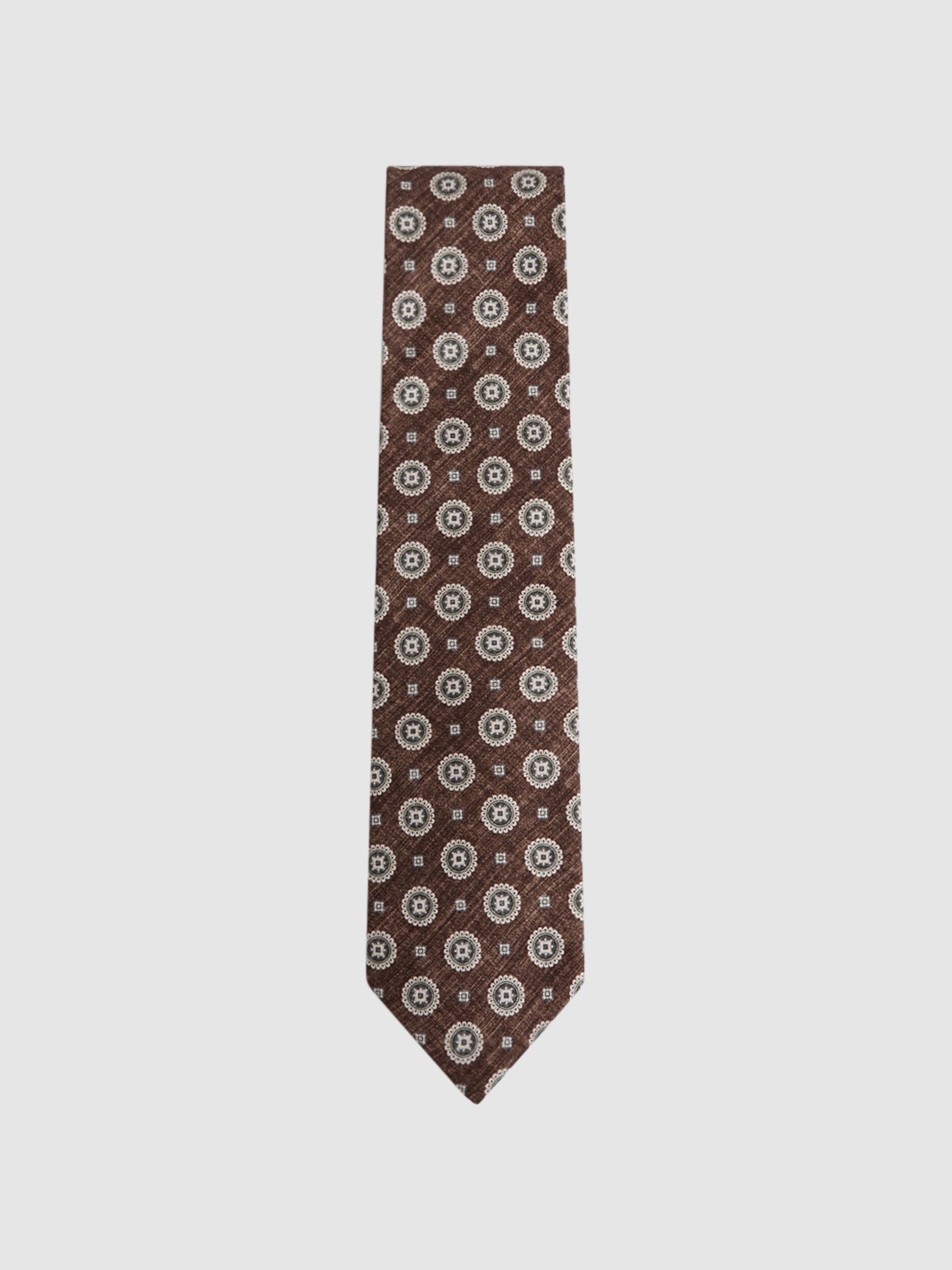 Medallion Printed Silk Tie in Tobacco Melange - Image 1 of 5