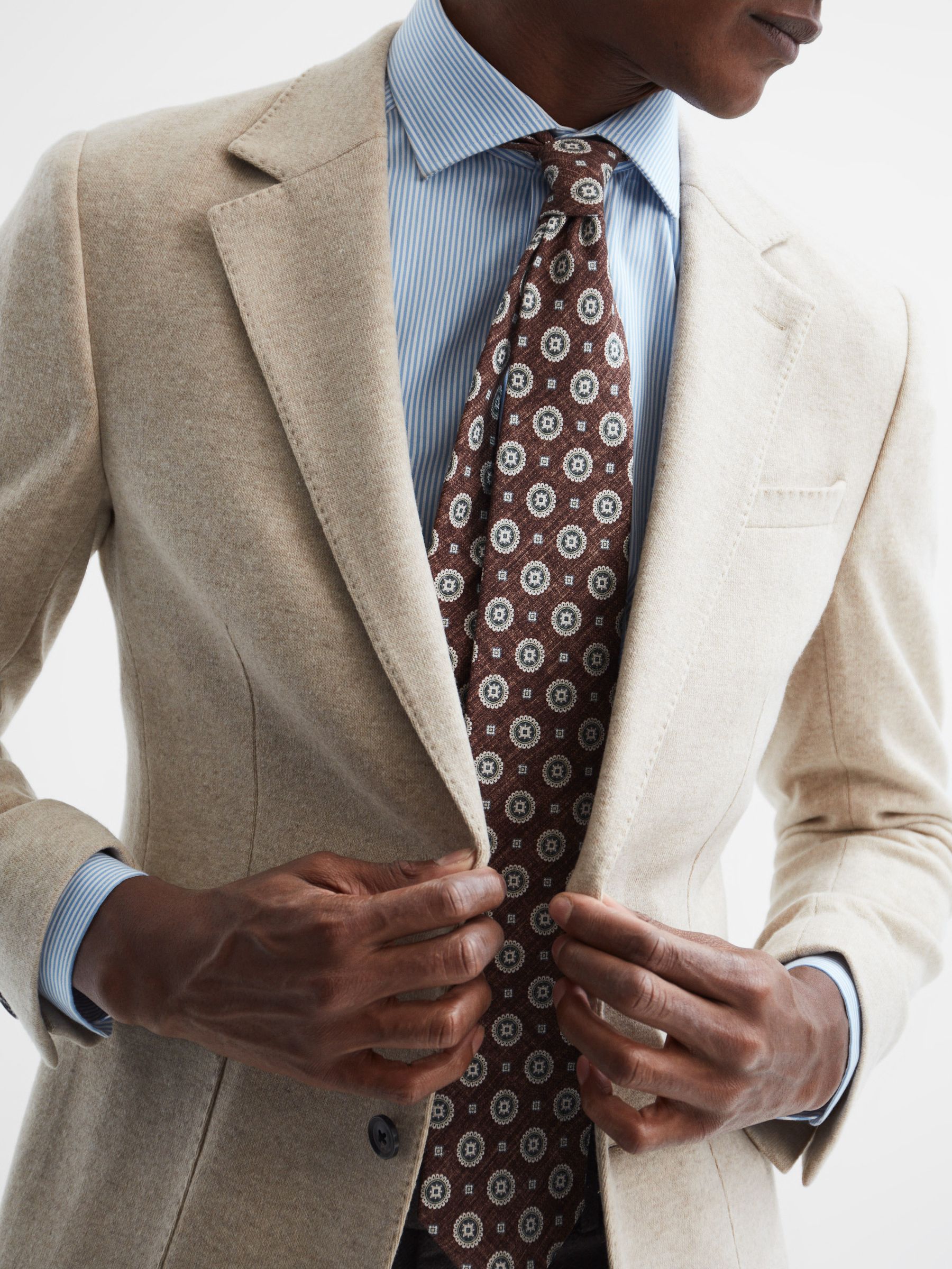 Medallion Printed Silk Tie in Tobacco Melange - Image 2 of 5